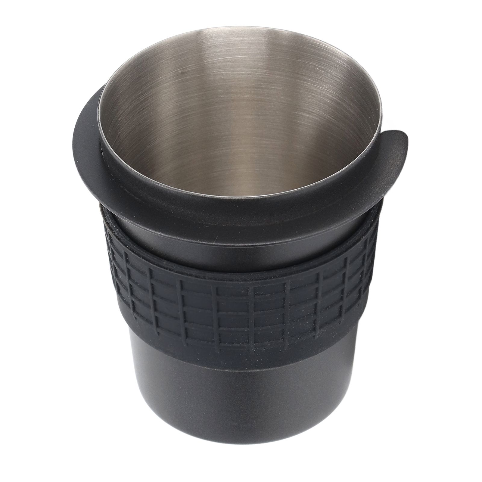 58mm Stainless Steel Coffee Dosing Cup Coffee Machine Handle Receiving Powder Cup with Silicone Ring Black - Image 4