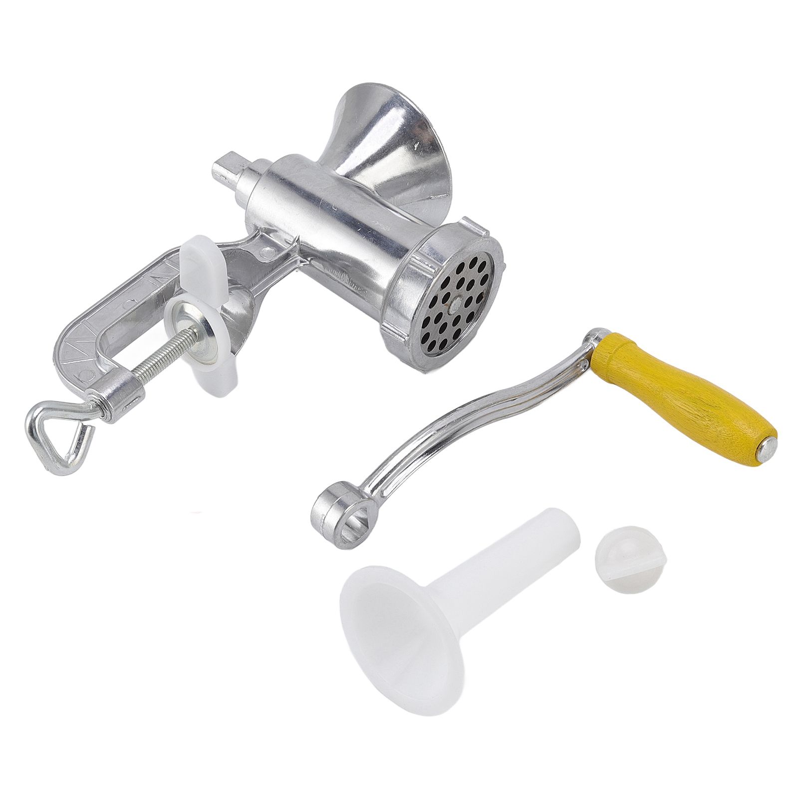 Meat Grinder Small Aluminum Alloy Composite Wood Incisive Blade Silver Manual Meat Stuffer Sausage Maker for Beef Pork - Image 1
