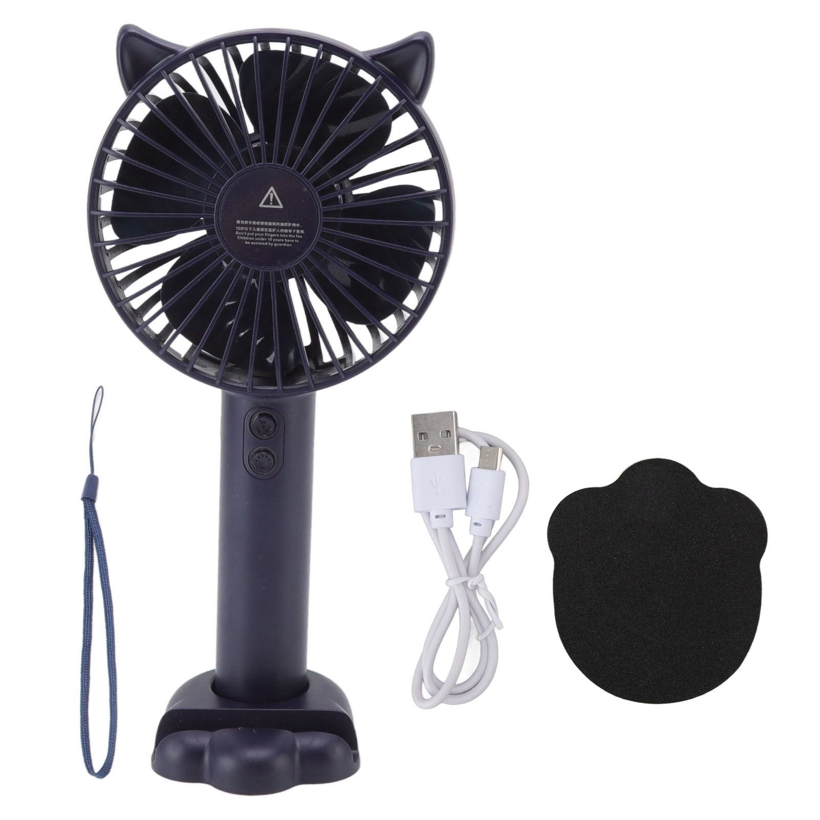 Hand Held Fan Portable USB Rechargeable Cute 3 Speed Wind Regulable ABS PC Battery Operated Fan for Travel Dark Blue - Image 1