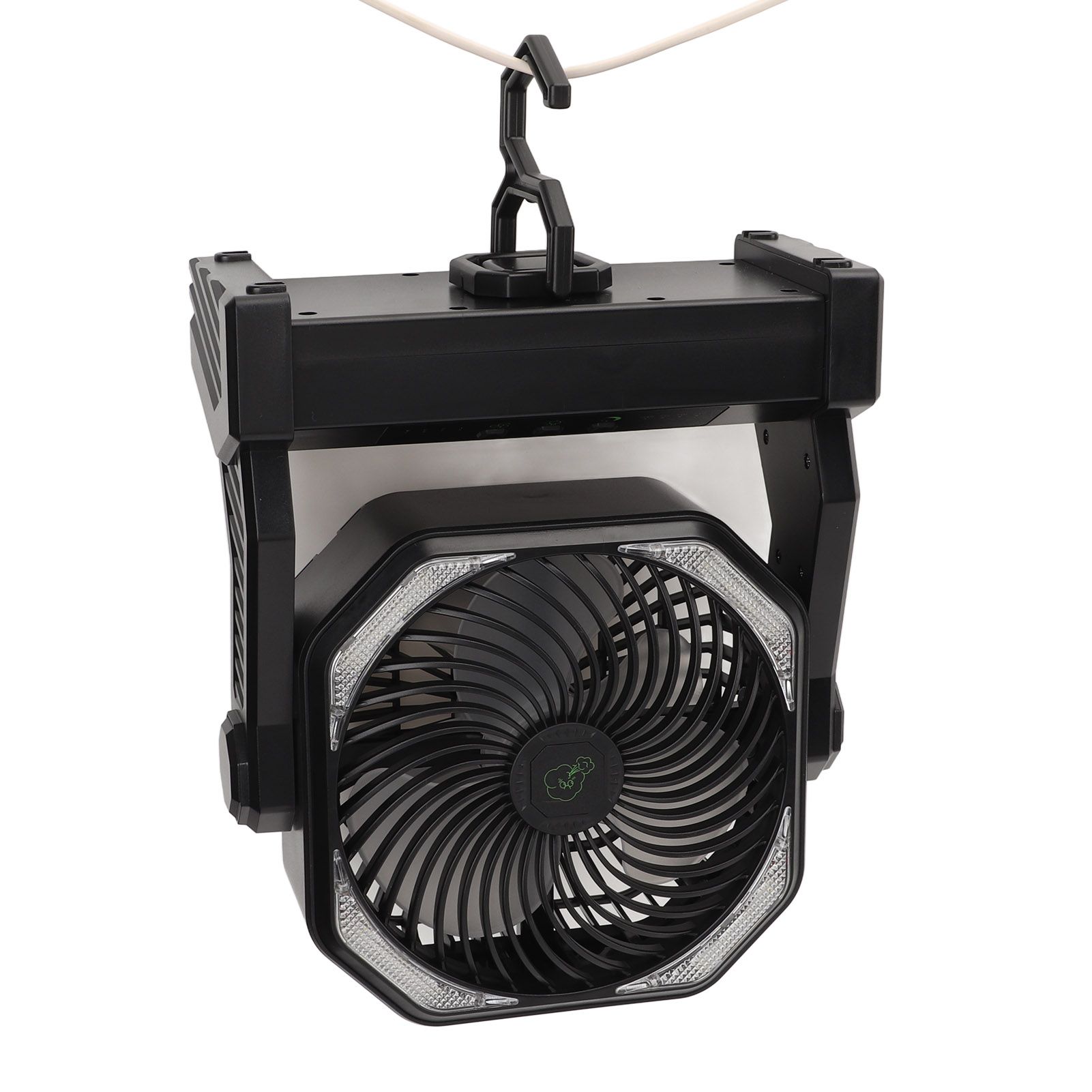Camping Fan with LED Lantern 4 Levels 270 Degree Pivot Large Air Volume USB Rechargeable Outdoor Tent Fan with Light Hook Black - Image 4
