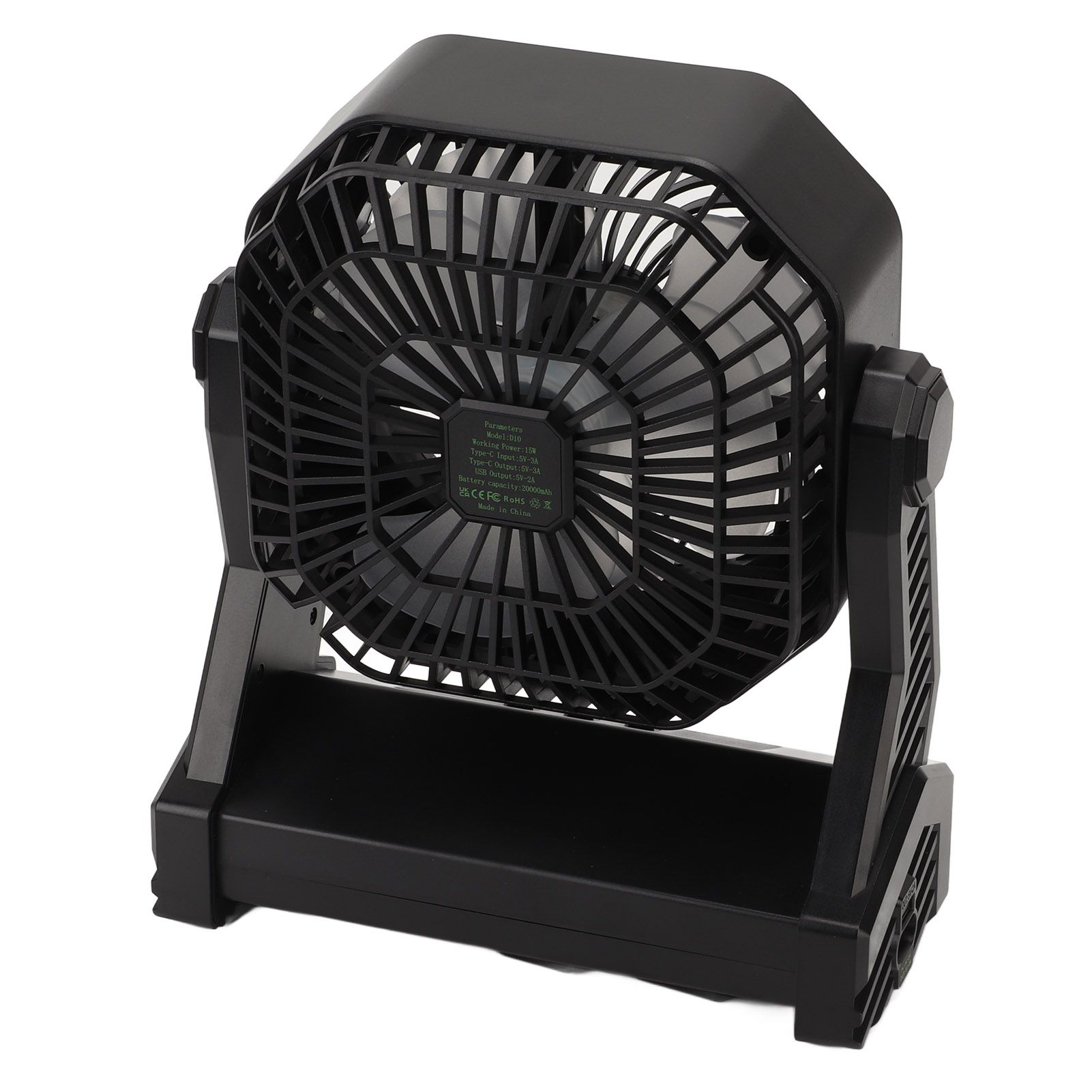 Camping Fan with LED Lantern 4 Levels 270 Degree Pivot Large Air Volume USB Rechargeable Outdoor Tent Fan with Light Hook Black - Image 6