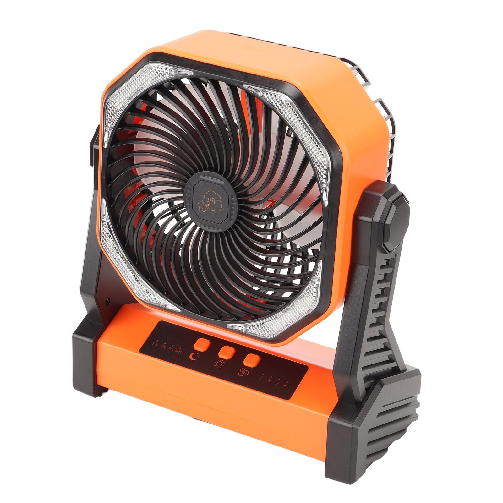 Camping Fan with LED Lantern 4 Levels 270 Degree Pivot Large Air Volume USB Rechargeable Outdoor Tent Fan with Light Hook Orange - Image 2