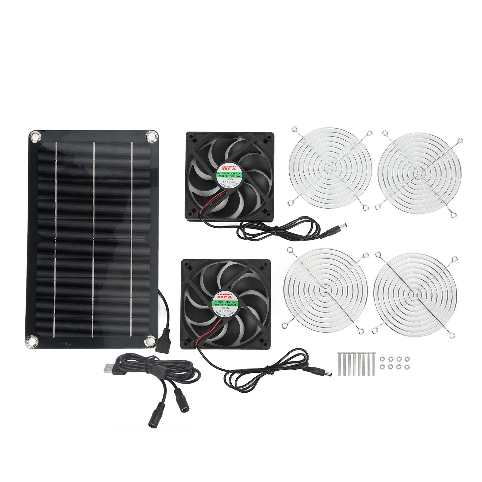 Solar Fan Portable Safe Environment Friendly Dual Exhaust Fan with Solar Panel for Pet House DC 12V - Image 1