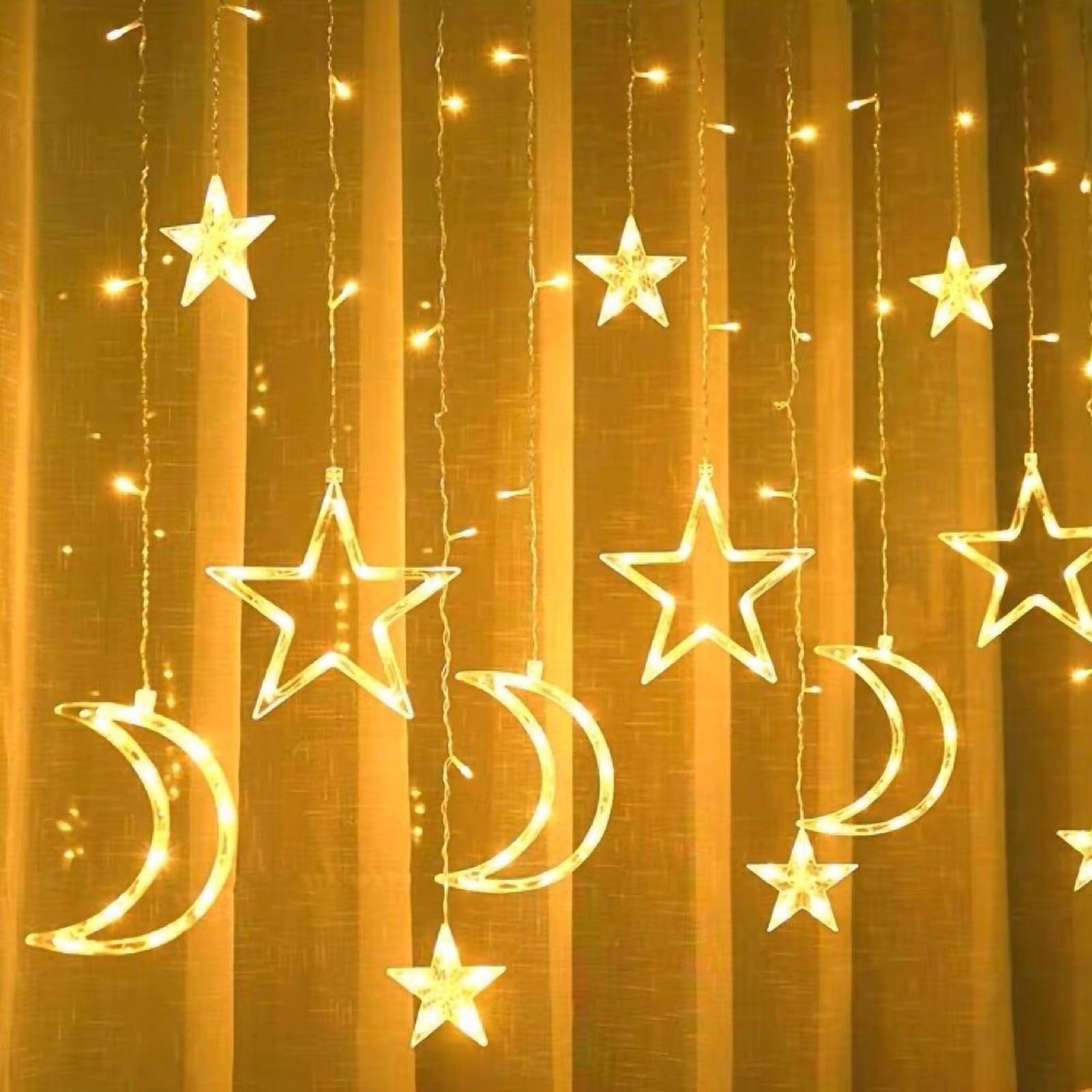 Star Moon Curtain String Lights LED Lamp Add Romantic Ambience Window Curtain Lights for Bedroom Living Room Shop Warm White - Image 1