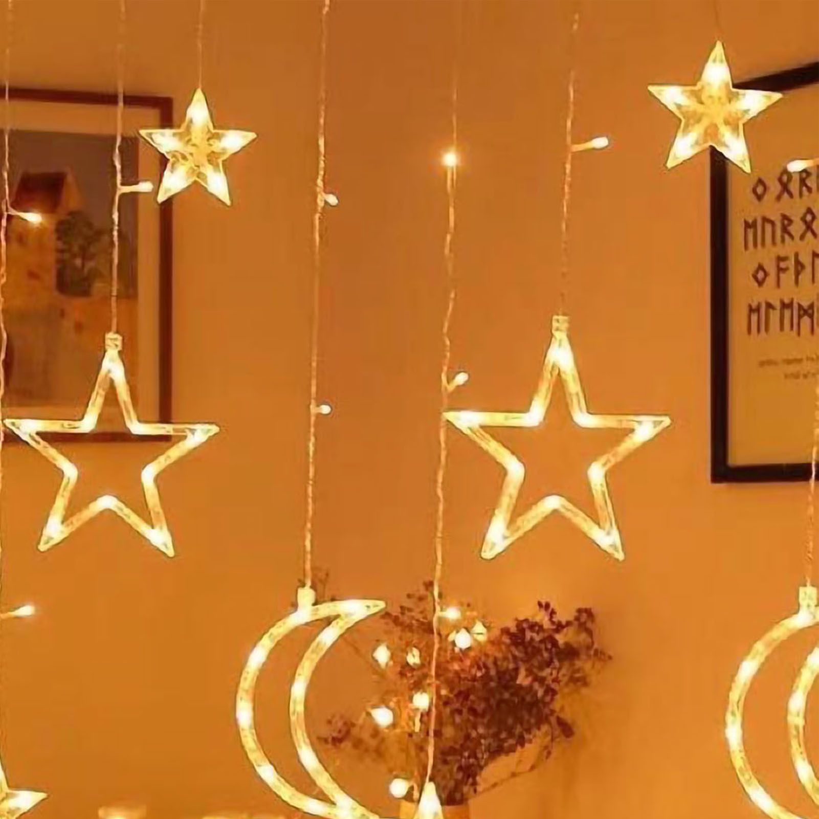 Star Moon Curtain String Lights LED Lamp Add Romantic Ambience Window Curtain Lights for Bedroom Living Room Shop Warm White - Image 3