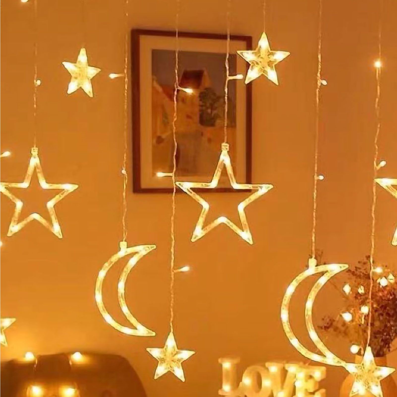 Star Moon Curtain String Lights LED Lamp Add Romantic Ambience Window Curtain Lights for Bedroom Living Room Shop Warm White - Image 4
