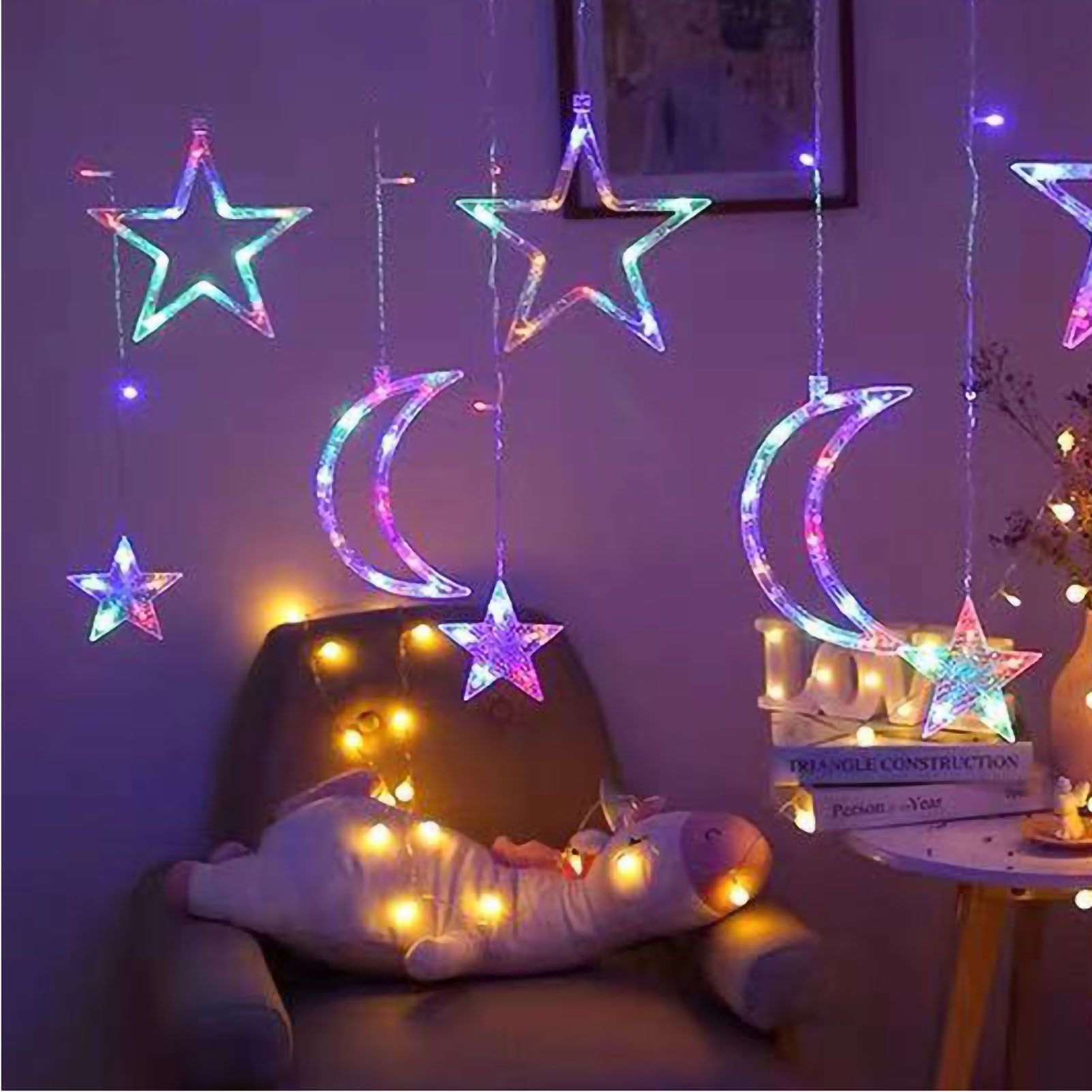 Star Moon Curtain String Lights LED Lamp Add Romantic Ambience Window Curtain Lights for Bedroom Living Room Shop Color - Image 2