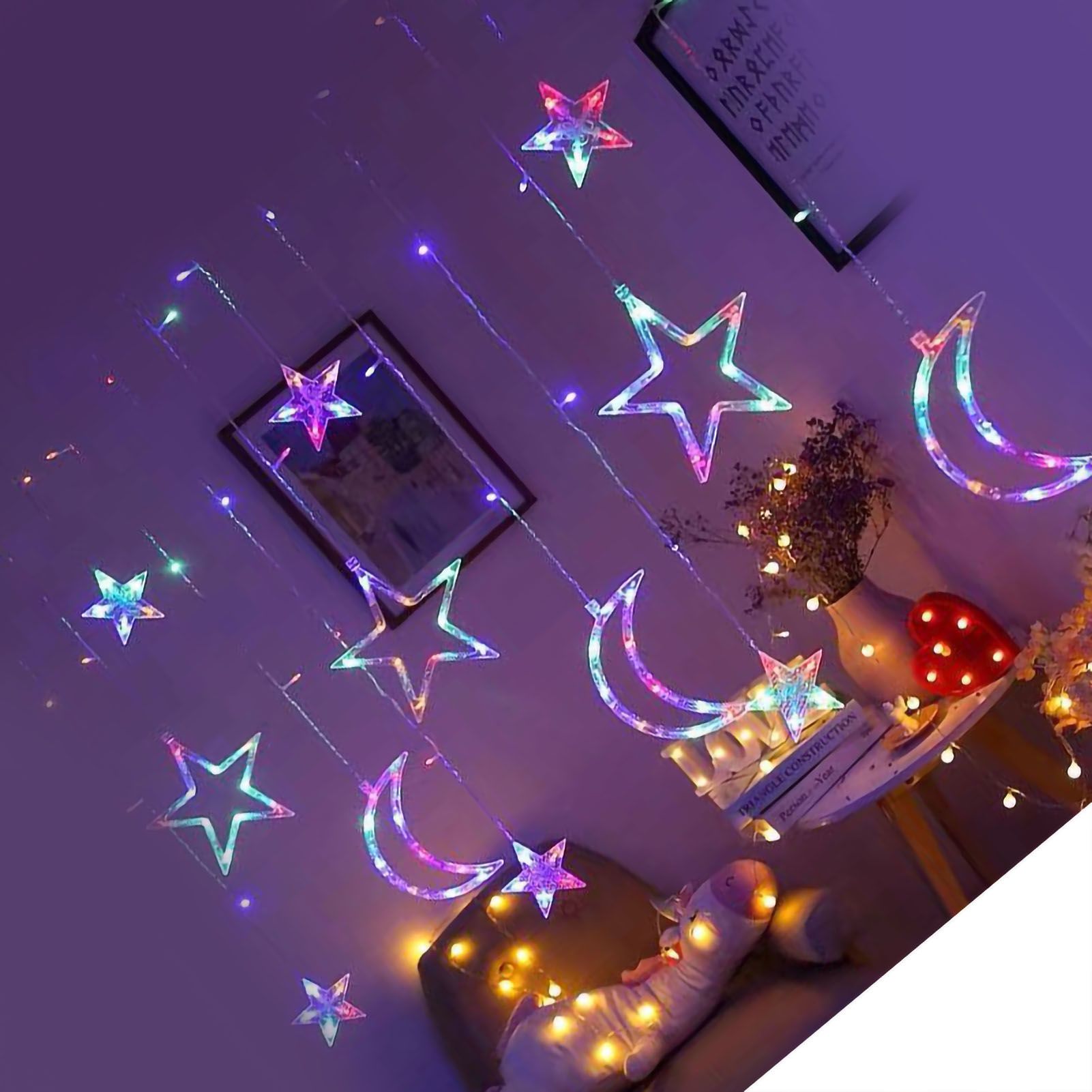 Star Moon Curtain String Lights LED Lamp Add Romantic Ambience Window Curtain Lights for Bedroom Living Room Shop Color - Image 3