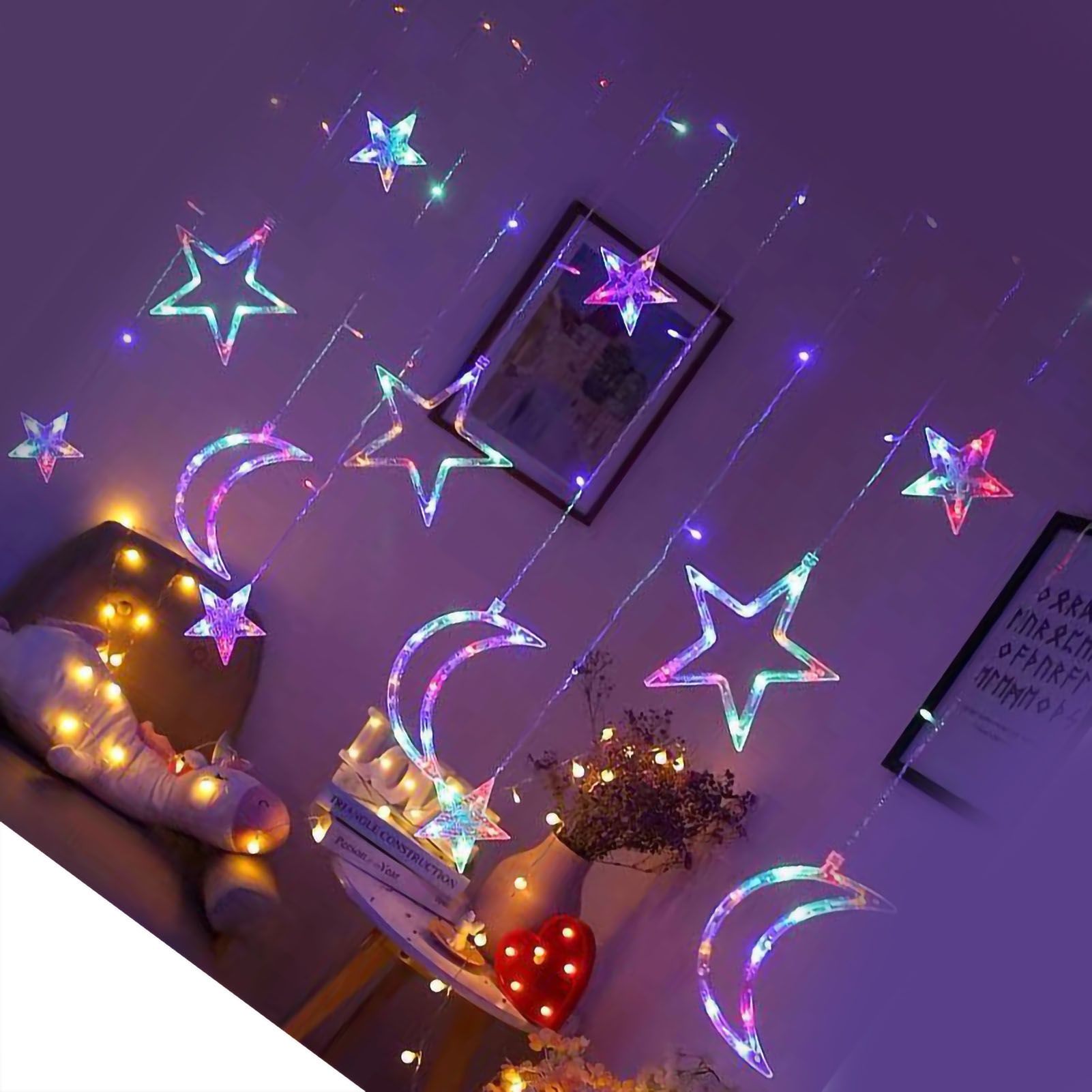 Star Moon Curtain String Lights LED Lamp Add Romantic Ambience Window Curtain Lights for Bedroom Living Room Shop Color - Image 4