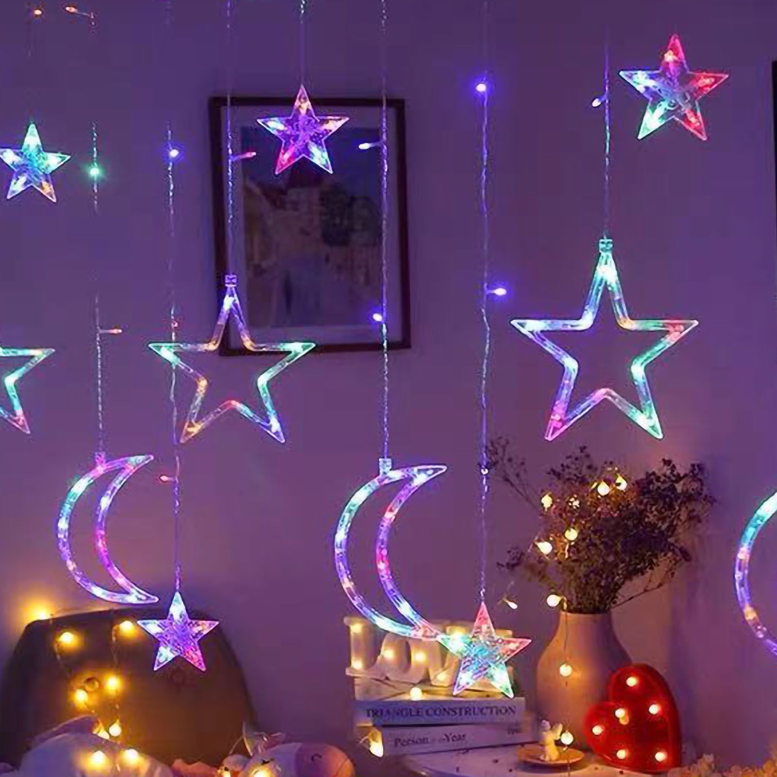 Star Moon Curtain String Lights LED Lamp Add Romantic Ambience Window Curtain Lights for Bedroom Living Room Shop Color - Image 5