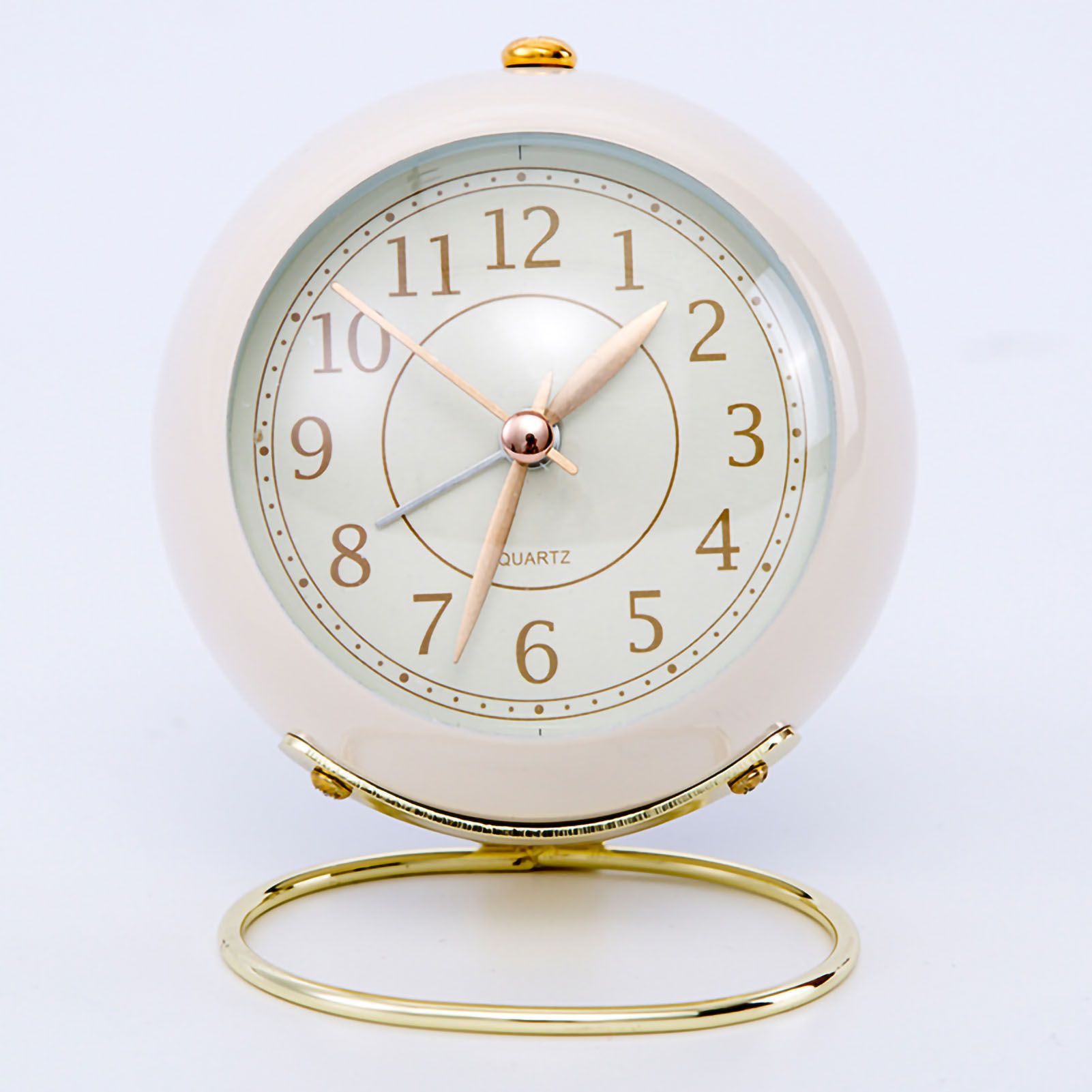 European Style Metal Clock Ingenious Mute Round Children Electronic Quartz Alarm Clock for Living Room Bedroom White - Image 1