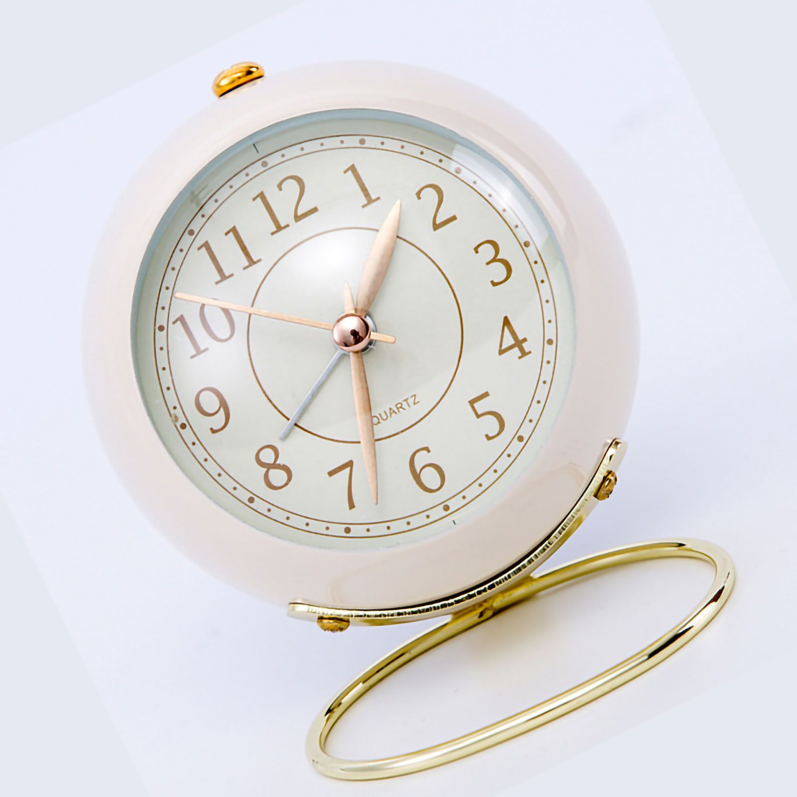 European Style Metal Clock Ingenious Mute Round Children Electronic Quartz Alarm Clock for Living Room Bedroom White - Image 3