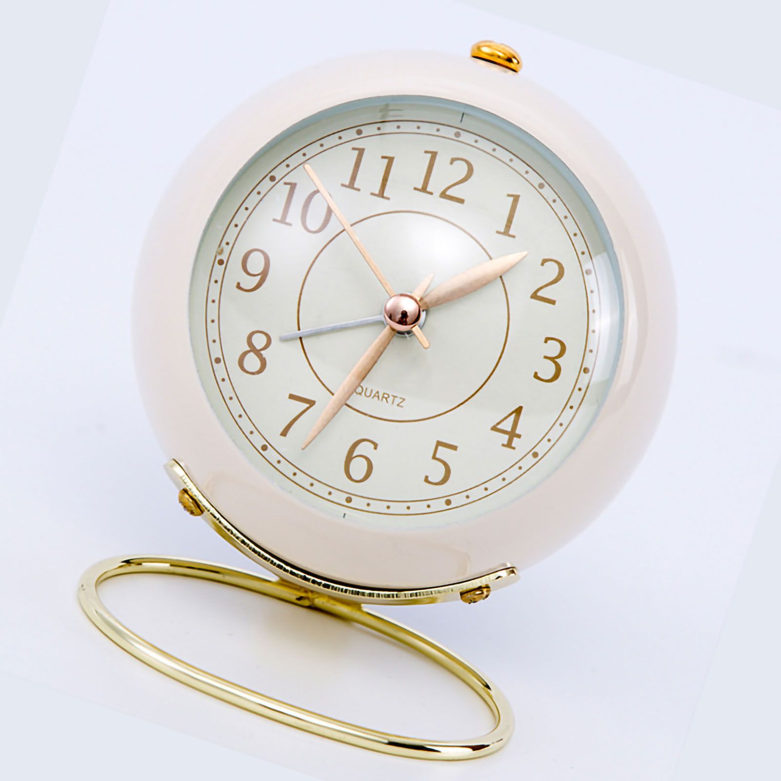 European Style Metal Clock Ingenious Mute Round Children Electronic Quartz Alarm Clock for Living Room Bedroom White - Image 4