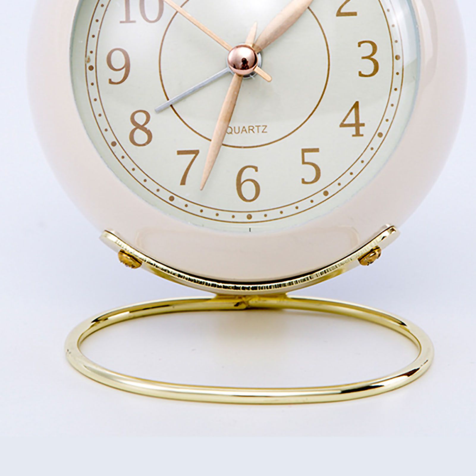European Style Metal Clock Ingenious Mute Round Children Electronic Quartz Alarm Clock for Living Room Bedroom White - Image 5