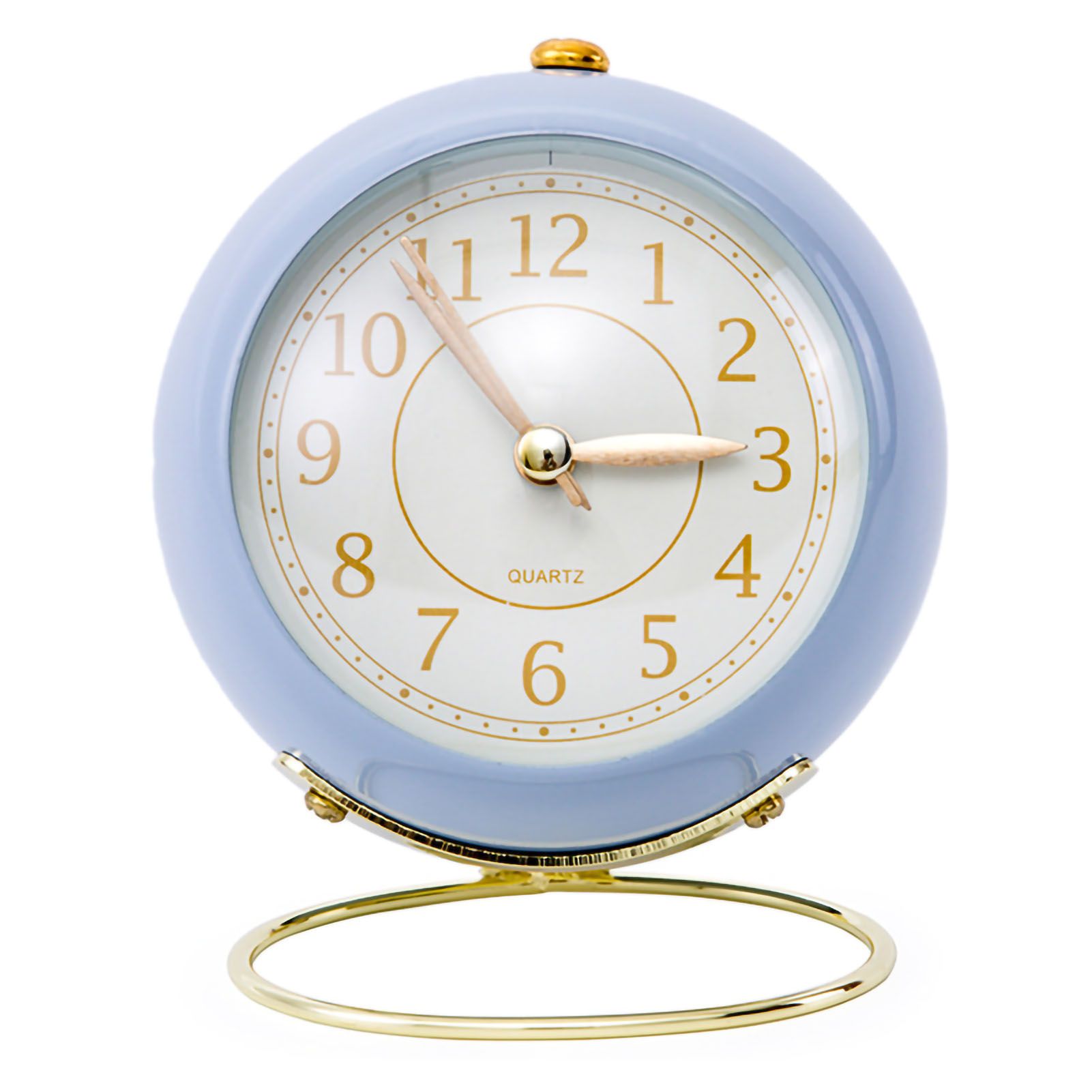 European Style Metal Clock Ingenious Mute Round Children Electronic Quartz Alarm Clock for Living Room Bedroom Purple - Image 1