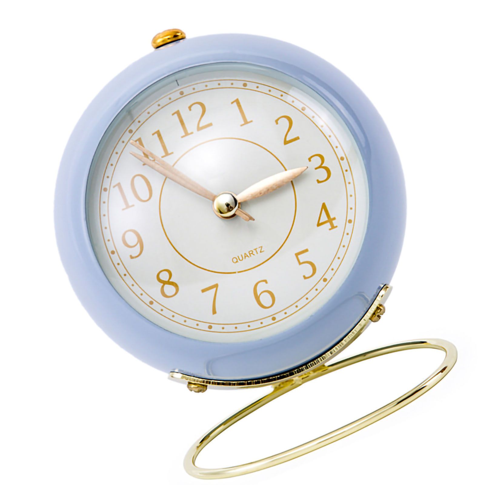 European Style Metal Clock Ingenious Mute Round Children Electronic Quartz Alarm Clock for Living Room Bedroom Purple - Image 4
