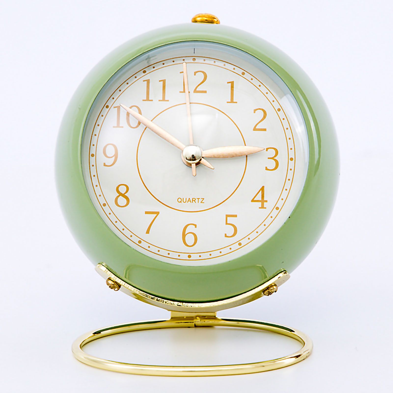 European Style Metal Clock Ingenious Mute Round Children Electronic Quartz Alarm Clock for Living Room Bedroom Green - Image 1