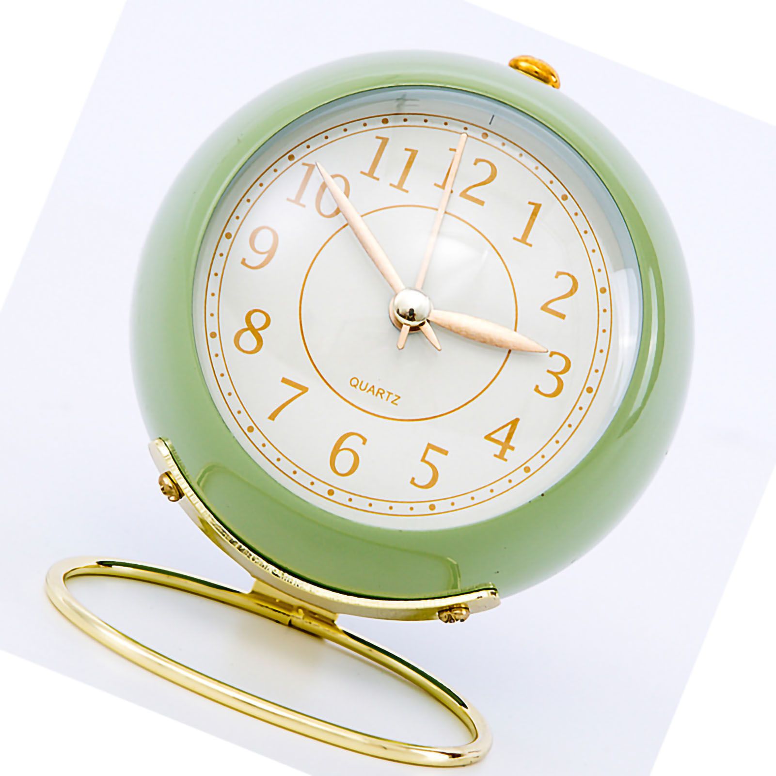 European Style Metal Clock Ingenious Mute Round Children Electronic Quartz Alarm Clock for Living Room Bedroom Green - Image 2