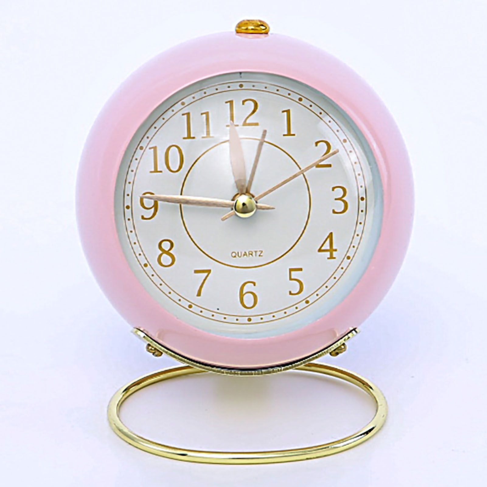 European Style Metal Clock Ingenious Mute Round Children Electronic Quartz Alarm Clock for Living Room Bedroom Pink - Image 1