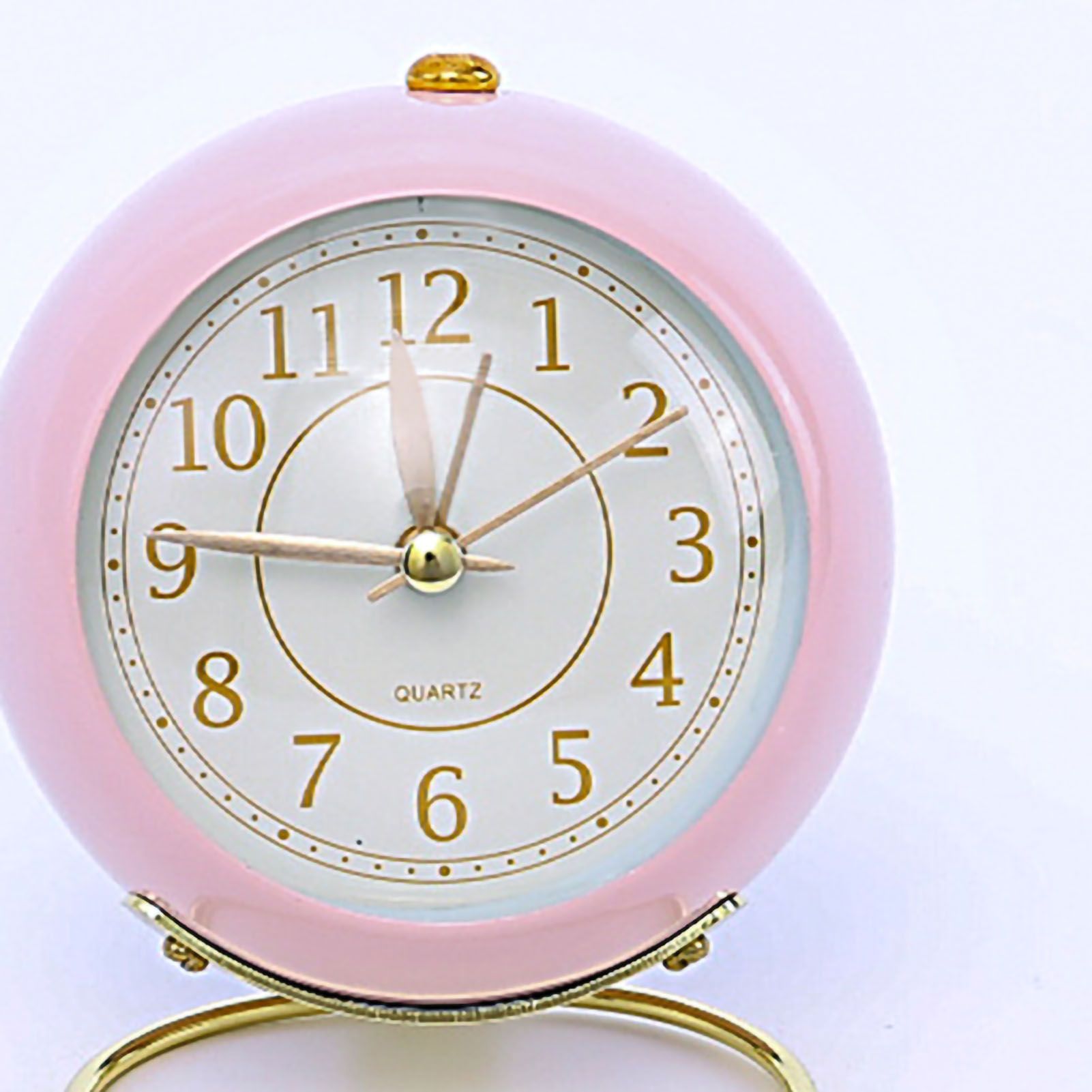European Style Metal Clock Ingenious Mute Round Children Electronic Quartz Alarm Clock for Living Room Bedroom Pink - Image 3