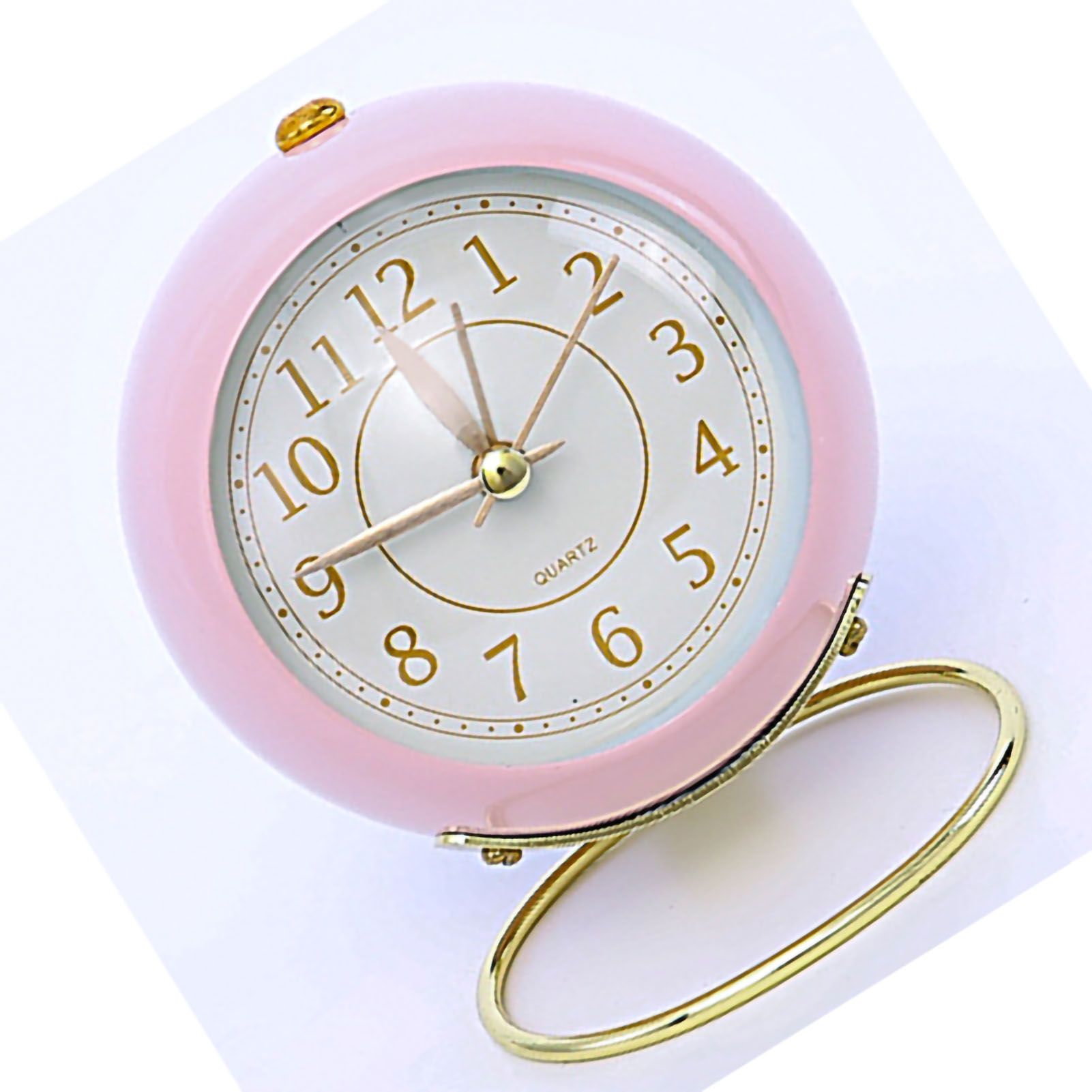 European Style Metal Clock Ingenious Mute Round Children Electronic Quartz Alarm Clock for Living Room Bedroom Pink - Image 4