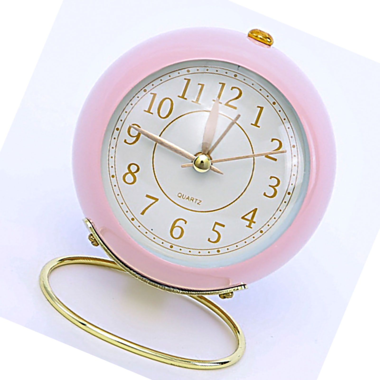 European Style Metal Clock Ingenious Mute Round Children Electronic Quartz Alarm Clock for Living Room Bedroom Pink - Image 5