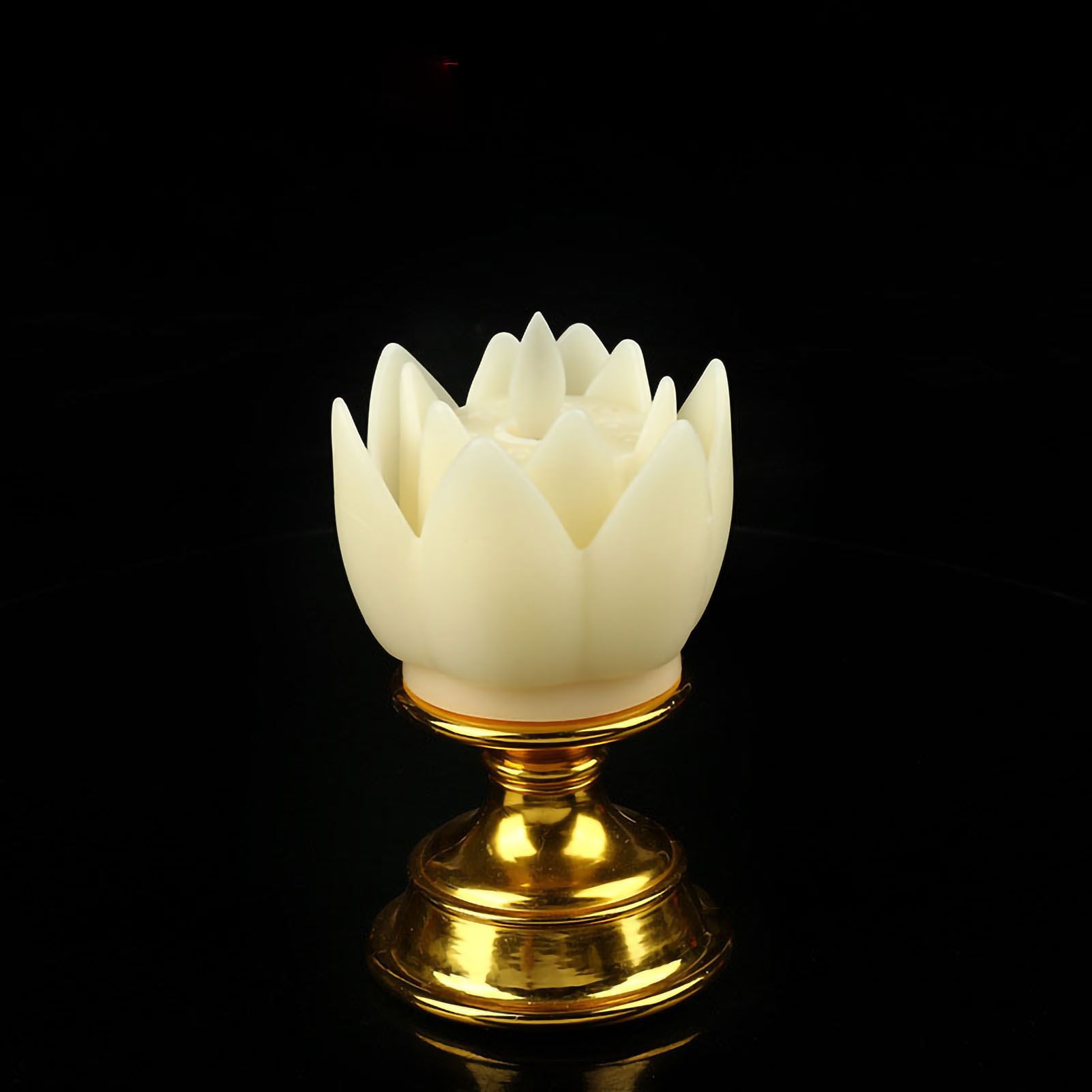 LED Lotus Lamp Colorful LED Soft Natural Light Lifelike Safe Odorless Durable Buddha Lamp for Bedroom Office Living Room Beige - Image 1