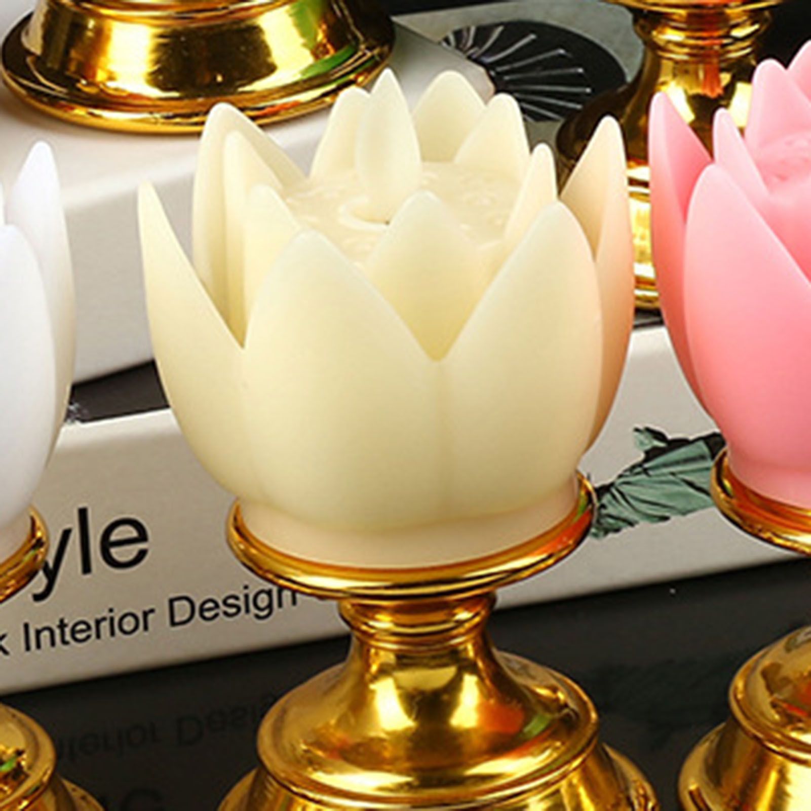 LED Lotus Lamp Colorful LED Soft Natural Light Lifelike Safe Odorless Durable Buddha Lamp for Bedroom Office Living Room Beige - Image 2