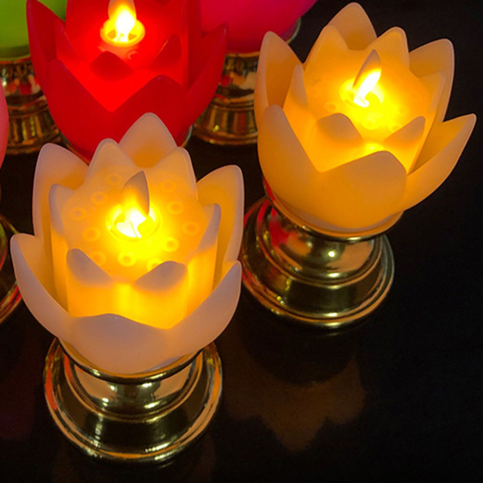 LED Lotus Lamp Colorful LED Soft Natural Light Lifelike Safe Odorless Durable Buddha Lamp for Bedroom Office Living Room Beige - Image 3