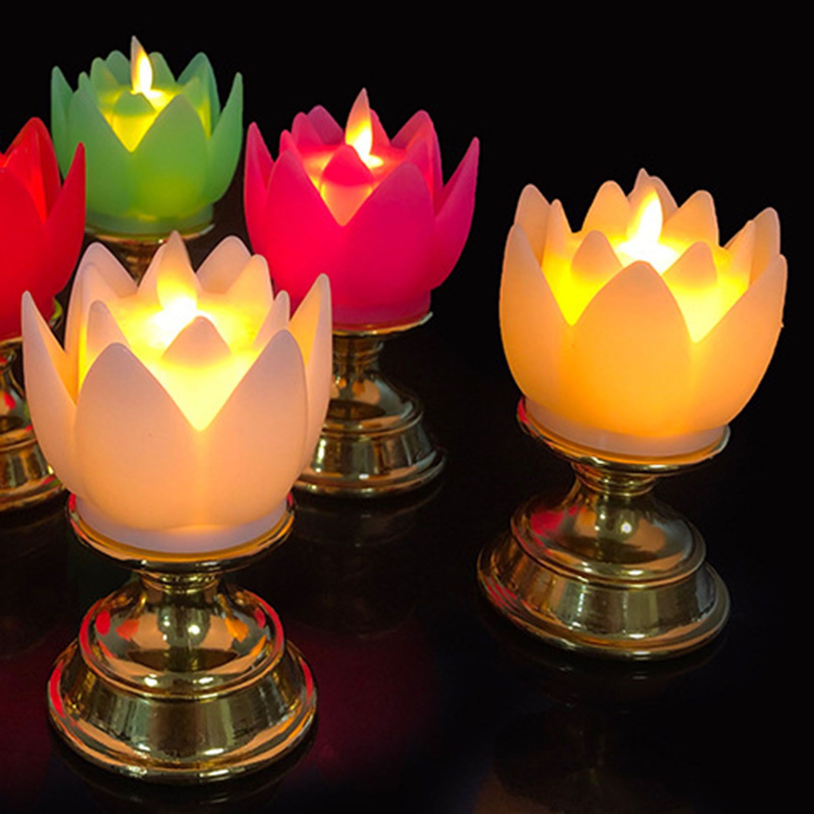 LED Lotus Lamp Colorful LED Soft Natural Light Lifelike Safe Odorless Durable Buddha Lamp for Bedroom Office Living Room Beige - Image 4