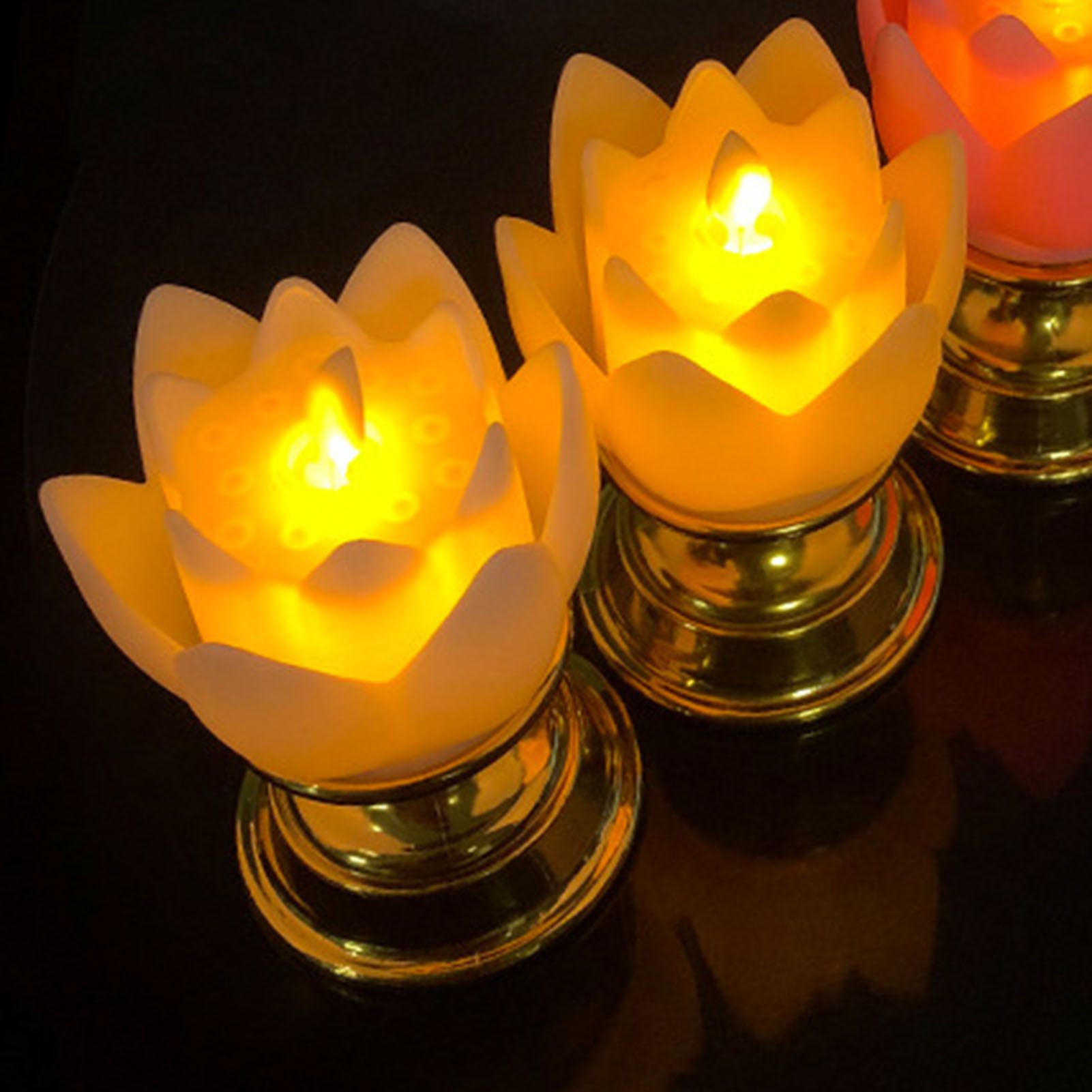 LED Lotus Lamp Colorful LED Soft Natural Light Lifelike Safe Odorless Durable Buddha Lamp for Bedroom Office Living Room Beige - Image 5