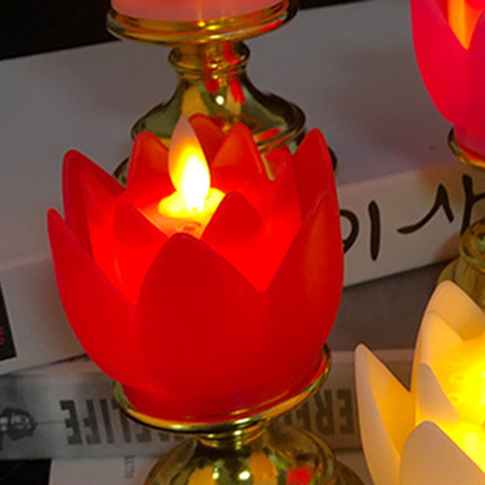 LED Lotus Lamp Colorful LED Soft Natural Light Lifelike Safe Odorless Durable Buddha Lamp for Bedroom Office Living Room Red - Image 2