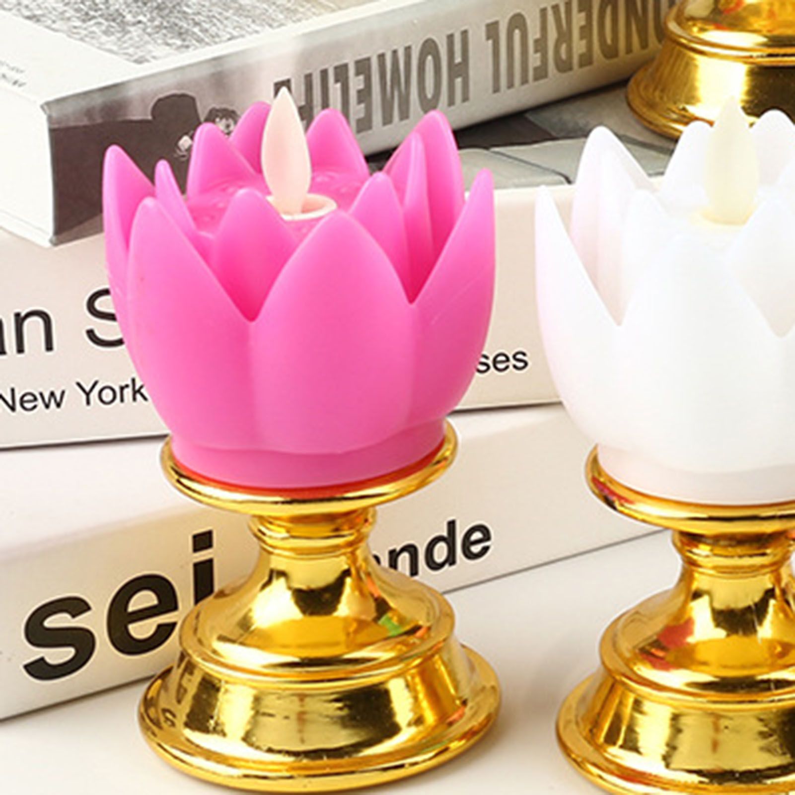 LED Lotus Lamp Colorful LED Soft Natural Light Lifelike Safe Odorless Durable Buddha Lamp for Bedroom Office Living Room Purple - Image 3