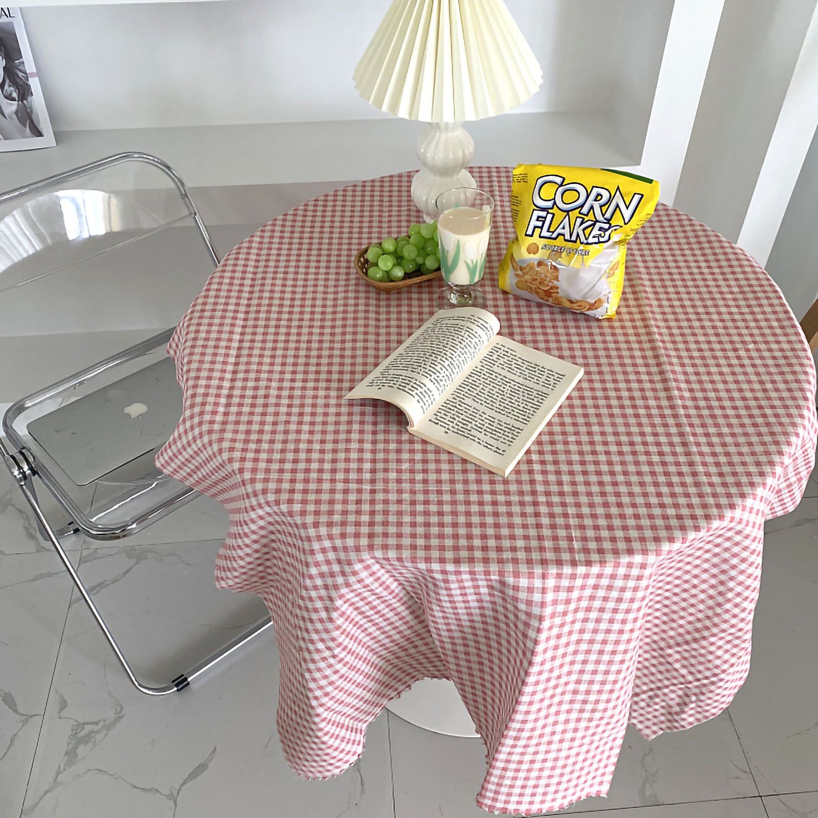 Desk Tablecloth Plaid Table Cover Linen Cotton Backdrop Dustproof Home Decoration for Office Dormitory Pink 100x150cm / 39.4x59.1in - Image 1