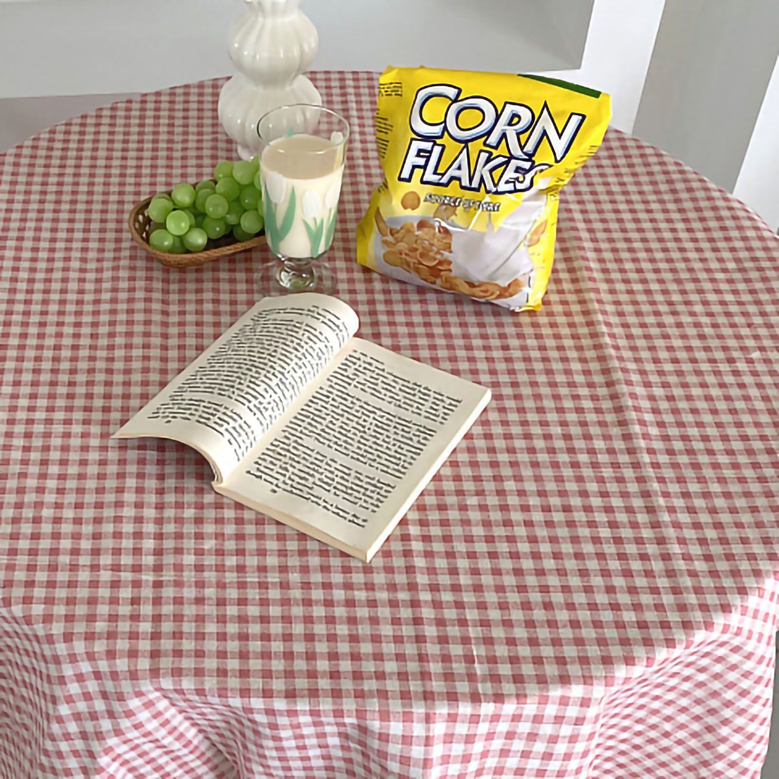 Desk Tablecloth Plaid Table Cover Linen Cotton Backdrop Dustproof Home Decoration for Office Dormitory Pink 100x150cm / 39.4x59.1in - Image 3