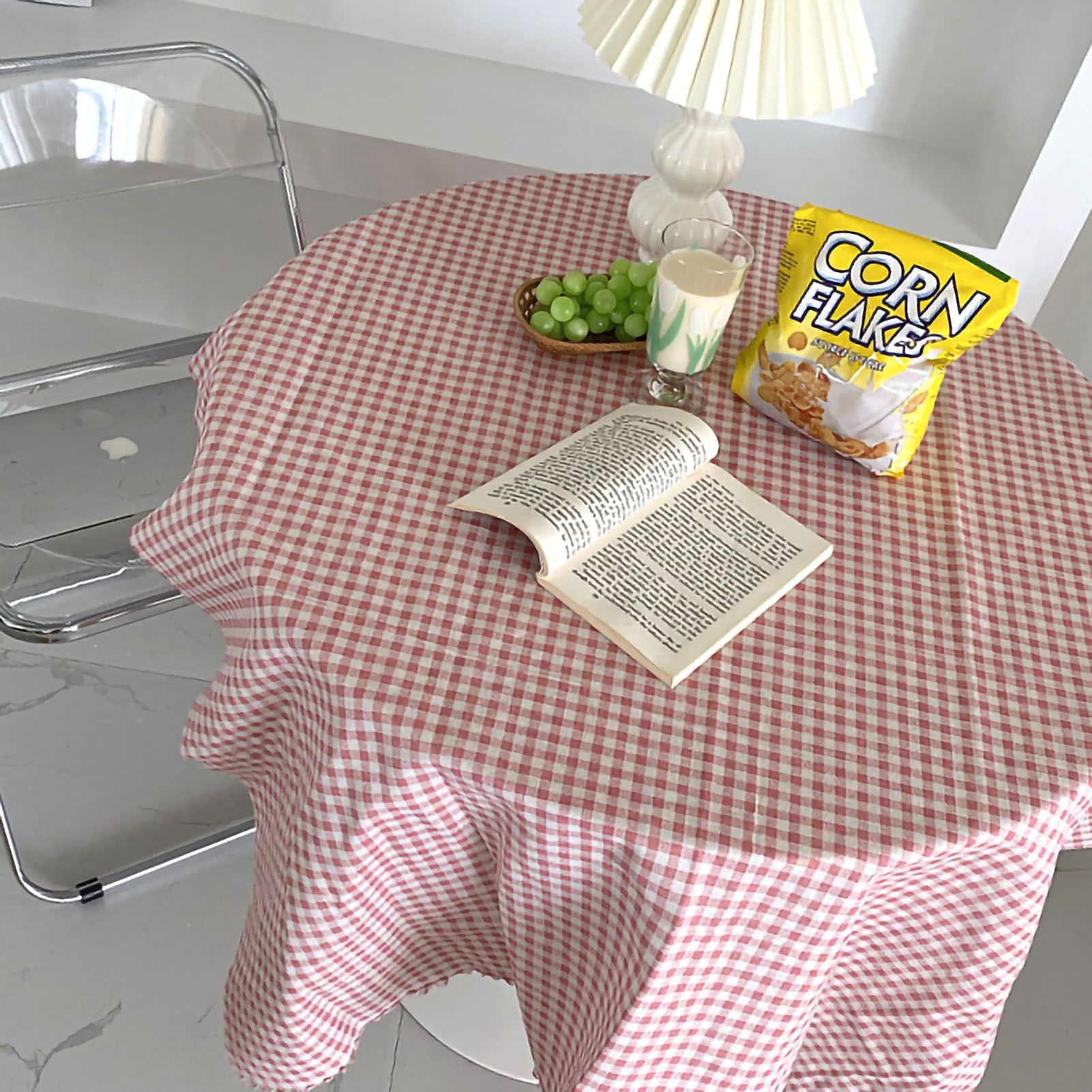 Desk Tablecloth Plaid Table Cover Linen Cotton Backdrop Dustproof Home Decoration for Office Dormitory Pink 150x150cm / 59.1x59.1in - Image 5