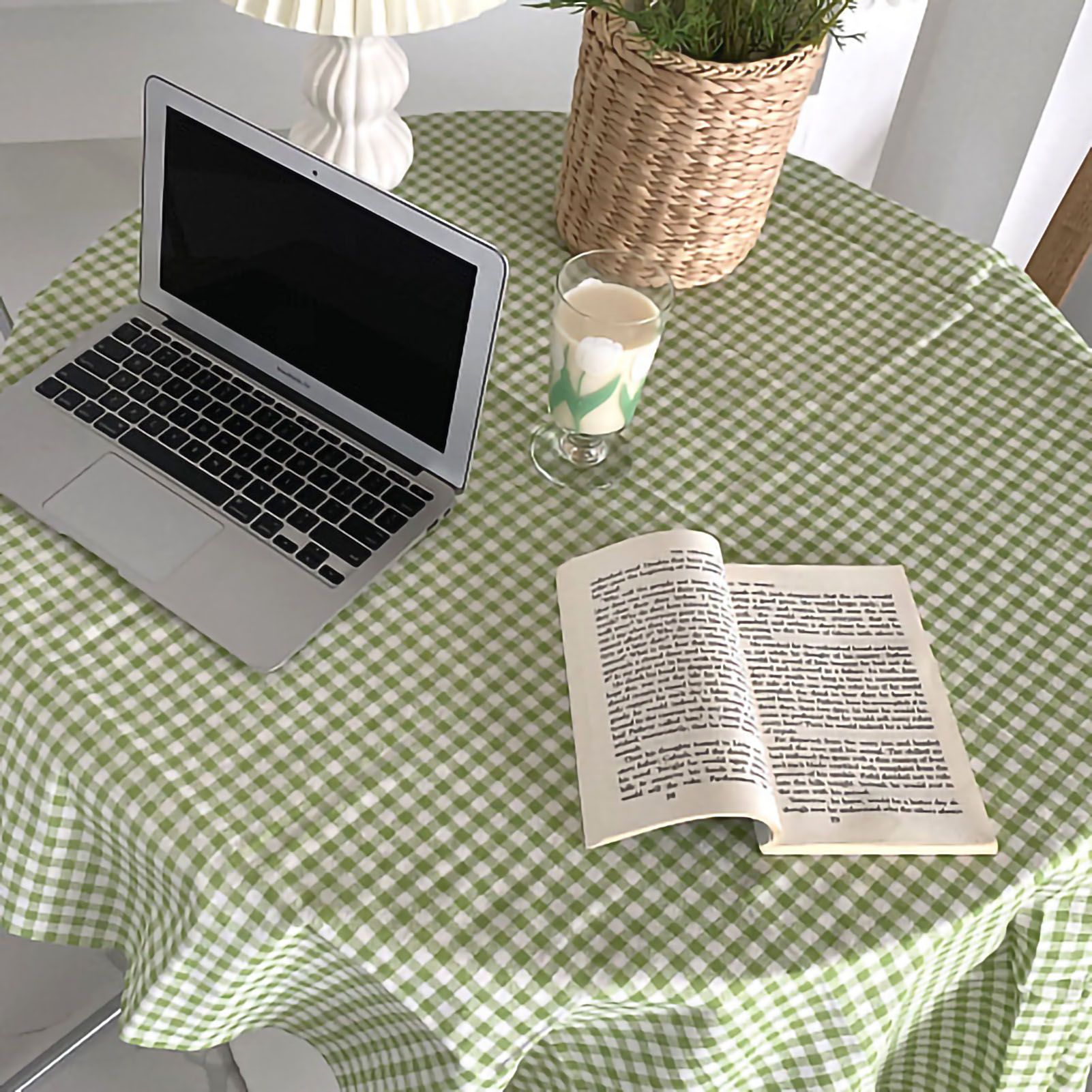 Desk Tablecloth Plaid Table Cover Linen Cotton Backdrop Dustproof Home Decoration for Office Dormitory Green 70x70cm / 27.6x27.6in - Image 5