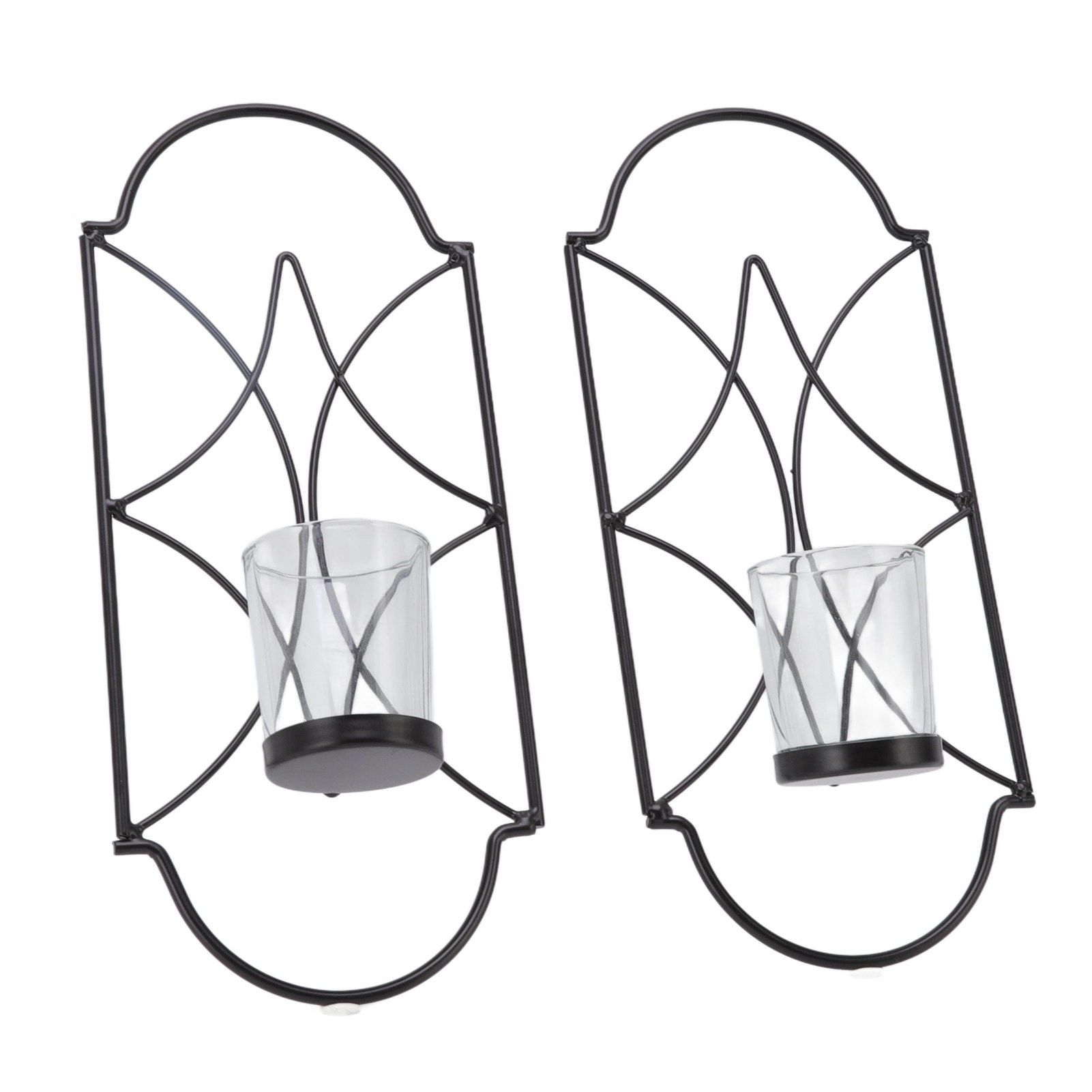 2Pcs Wall Mounted Candle Holder Iron Glass Sconces Decoration Accessories for Living Room Bedroom Black - Image 2