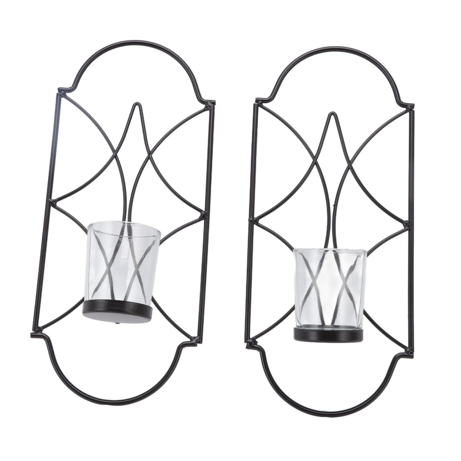 2Pcs Wall Mounted Candle Holder Iron Glass Sconces Decoration Accessories for Living Room Bedroom Black - Image 4