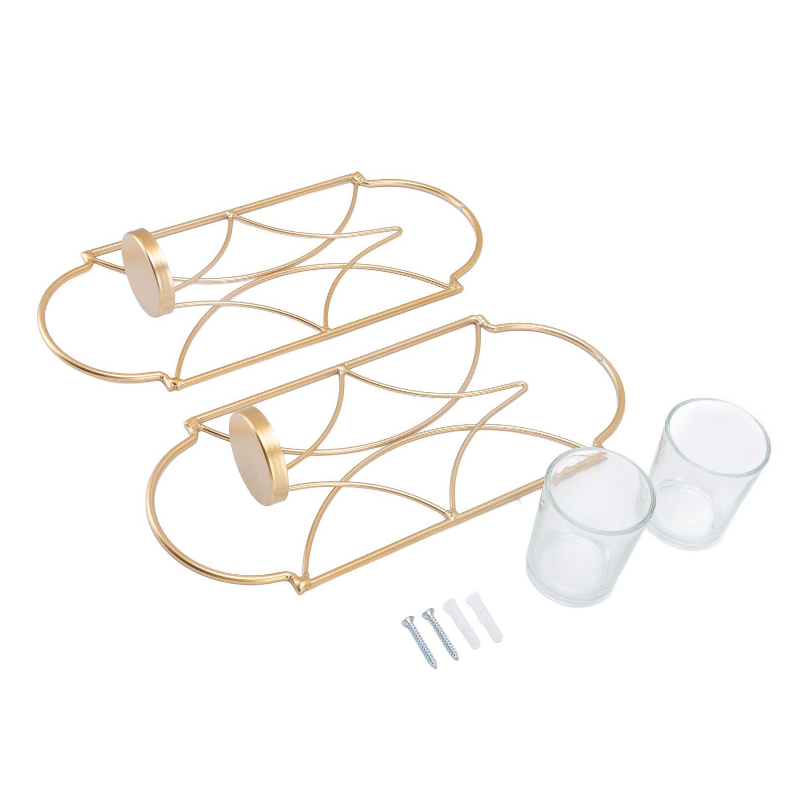 2Pcs Wall Mounted Candle Holder Iron Glass Sconces Decoration Accessories for Living Room Bedroom Gold - Image 1