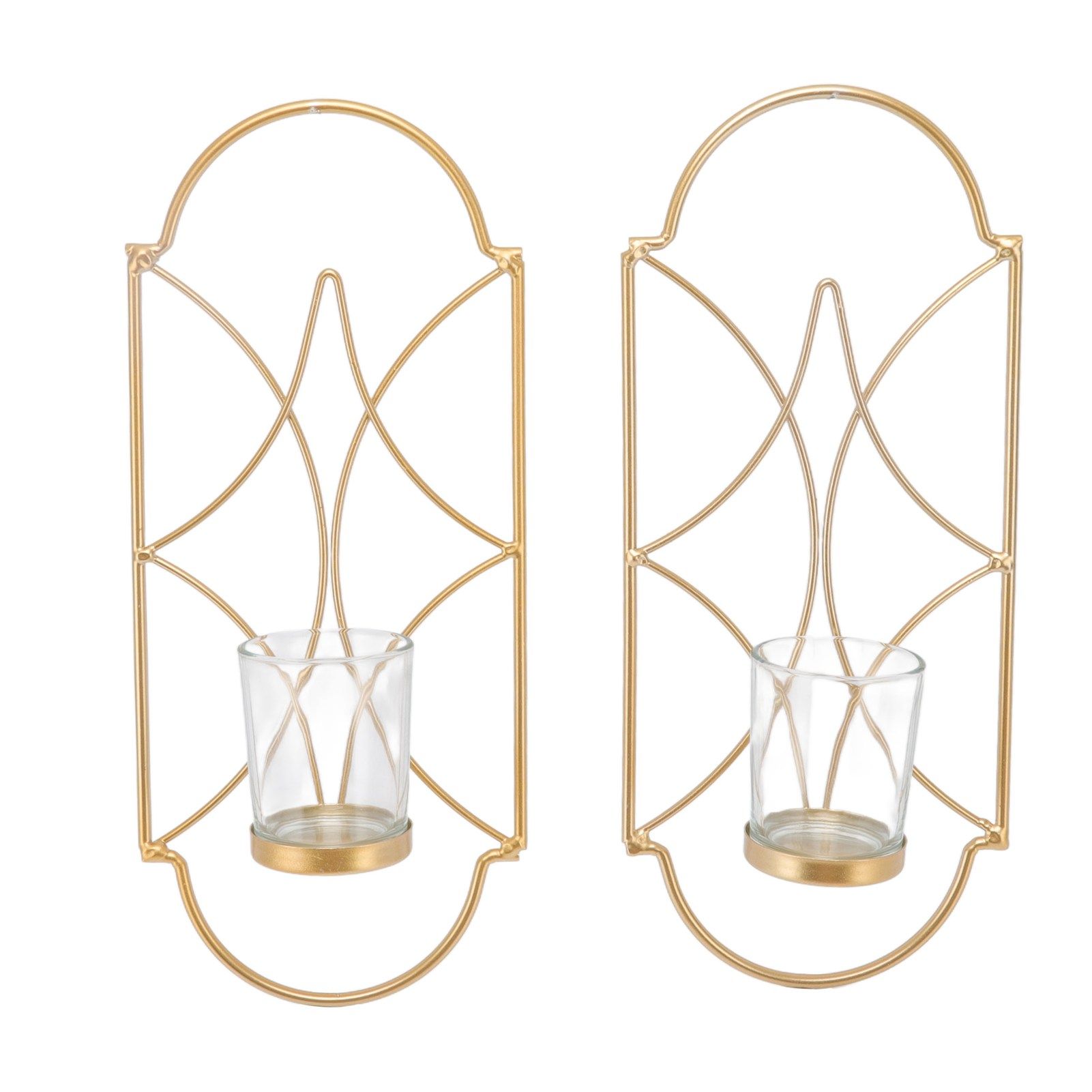 2Pcs Wall Mounted Candle Holder Iron Glass Sconces Decoration Accessories for Living Room Bedroom Gold - Image 2