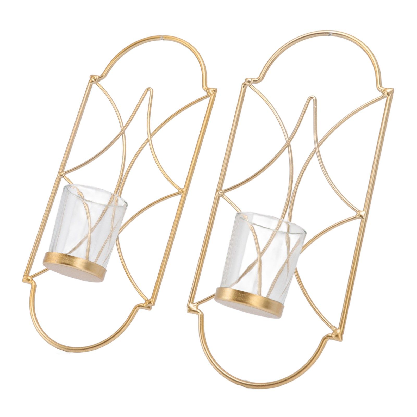 2Pcs Wall Mounted Candle Holder Iron Glass Sconces Decoration Accessories for Living Room Bedroom Gold - Image 3