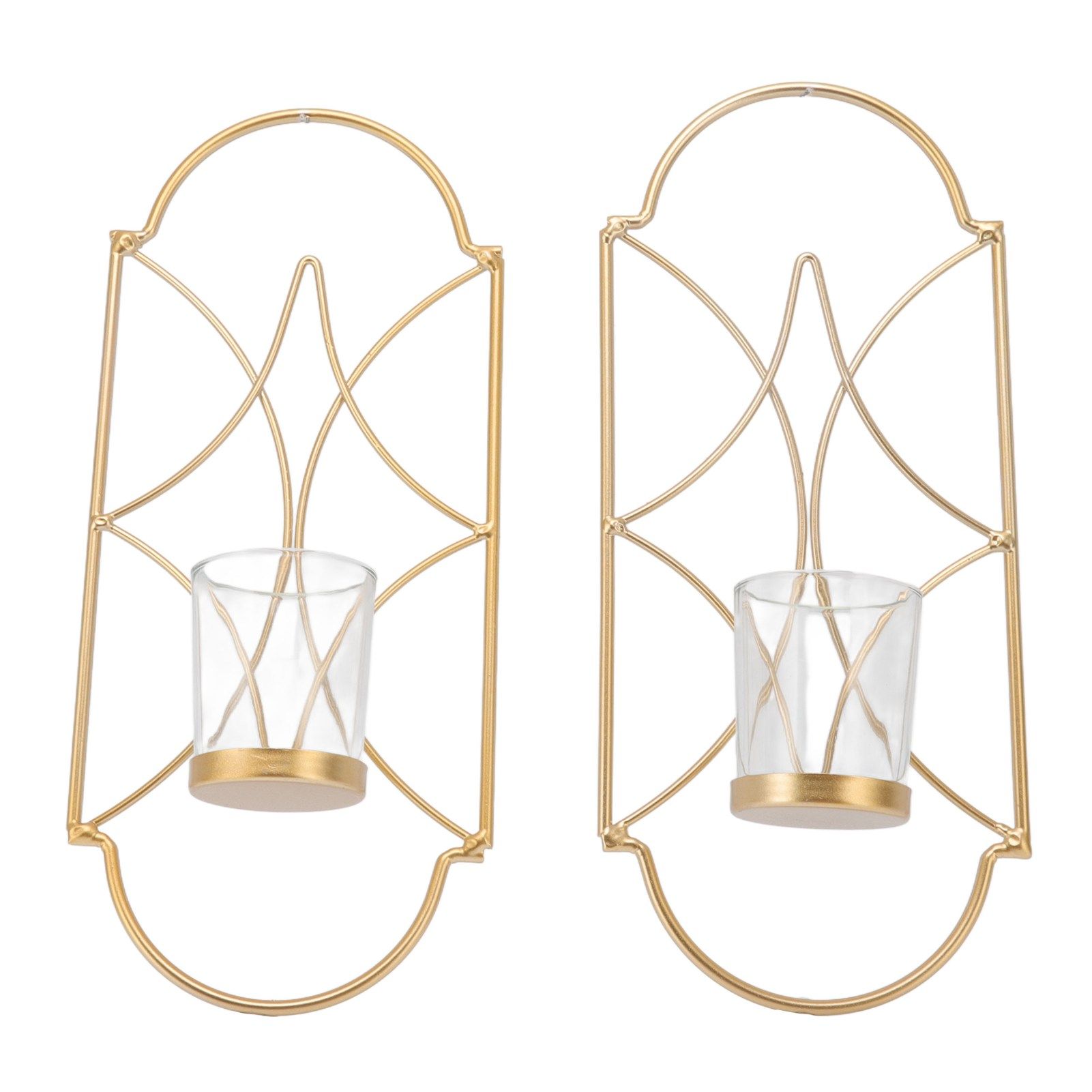 2Pcs Wall Mounted Candle Holder Iron Glass Sconces Decoration Accessories for Living Room Bedroom Gold - Image 4