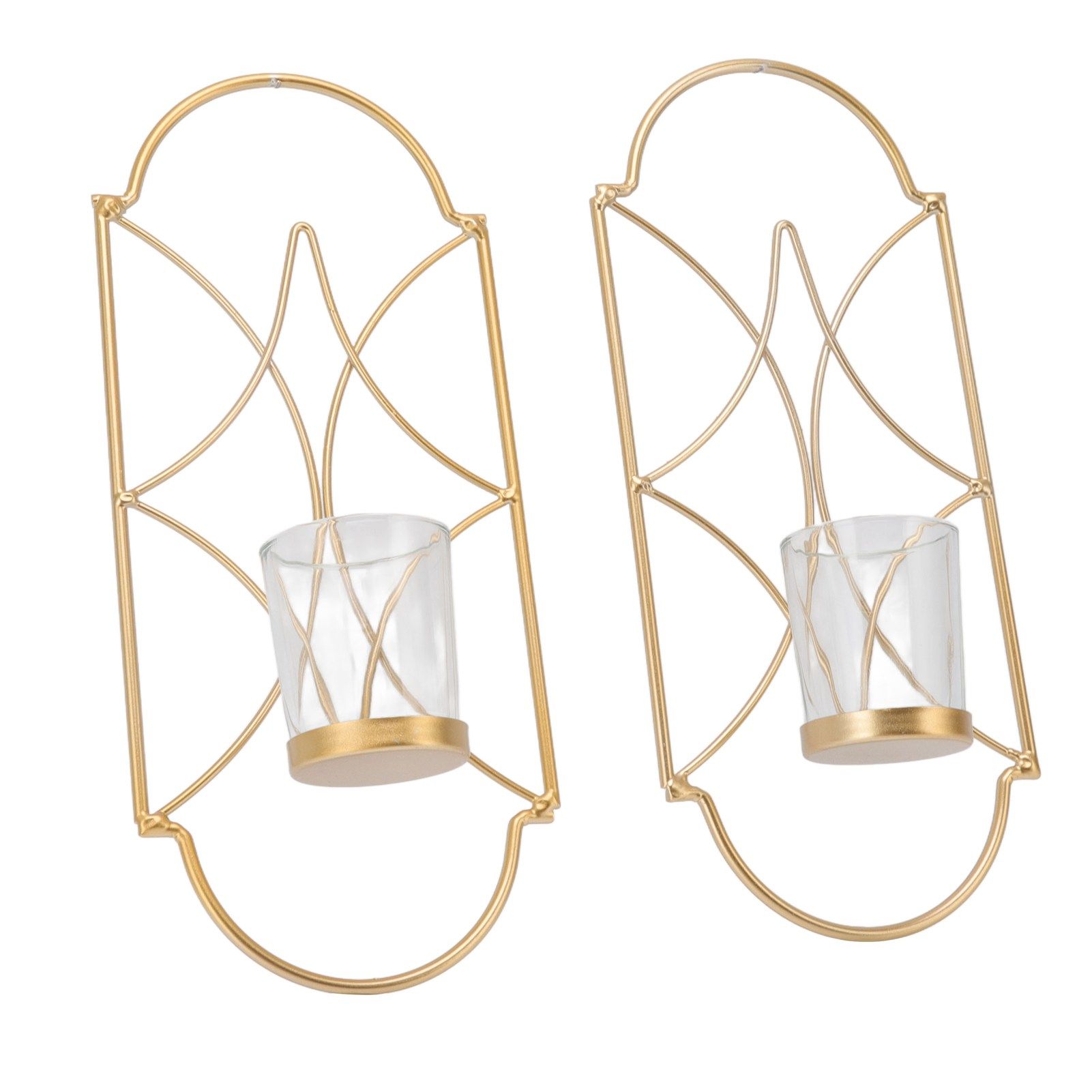 2Pcs Wall Mounted Candle Holder Iron Glass Sconces Decoration Accessories for Living Room Bedroom Gold - Image 7