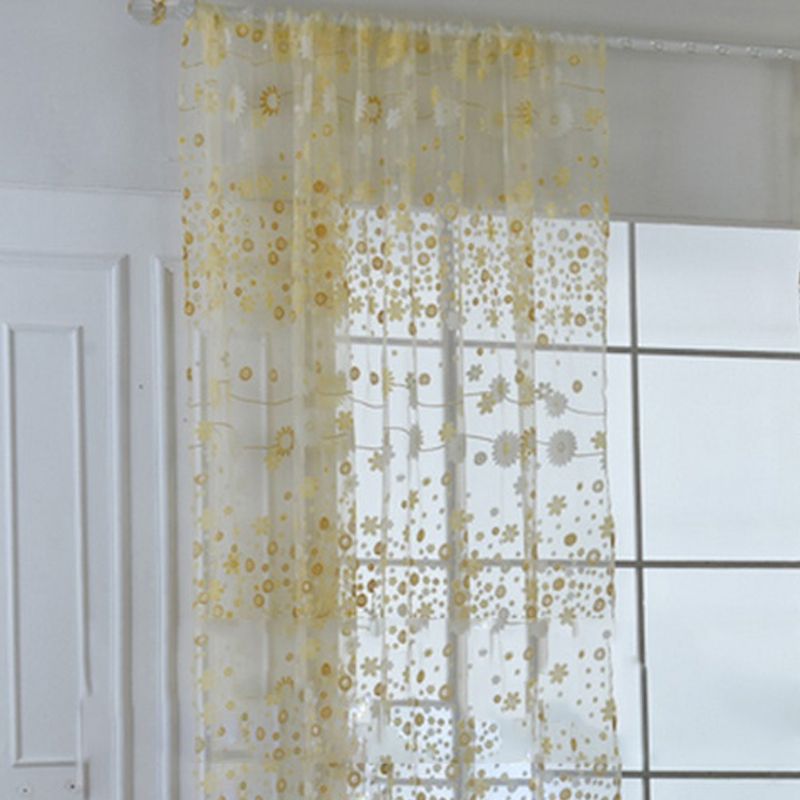 Sheer Curtain Innovative Elegant Translucent Floral Voile Drapes for Living Room Study Room Bedroom Yellow 100x250cm / 39.4x98.4in (Hooks) - Image 2