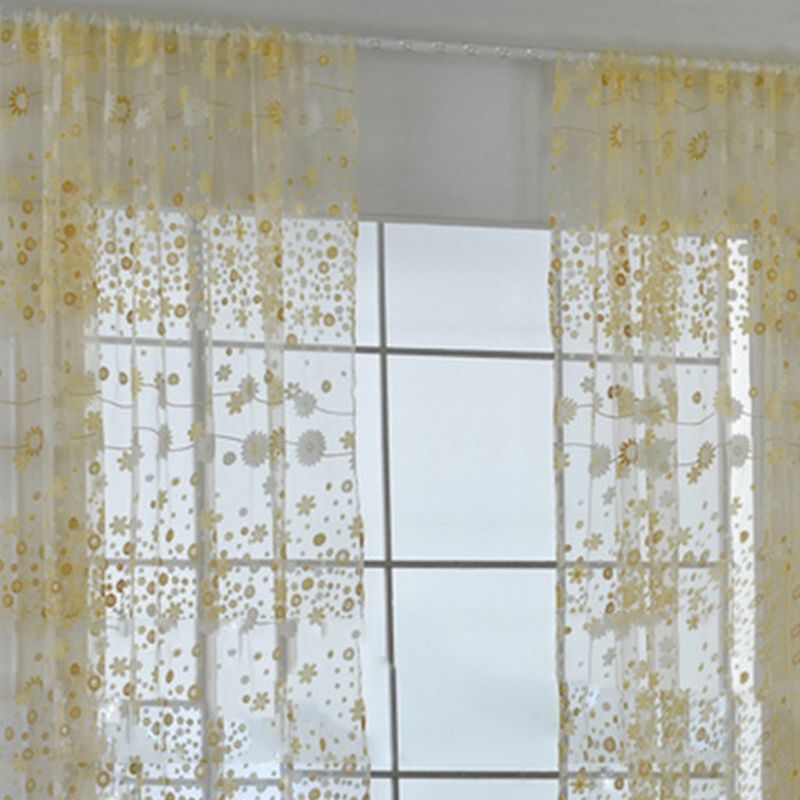 Sheer Curtain Innovative Elegant Translucent Floral Voile Drapes for Living Room Study Room Bedroom Yellow 100x250cm / 39.4x98.4in (Hooks) - Image 3