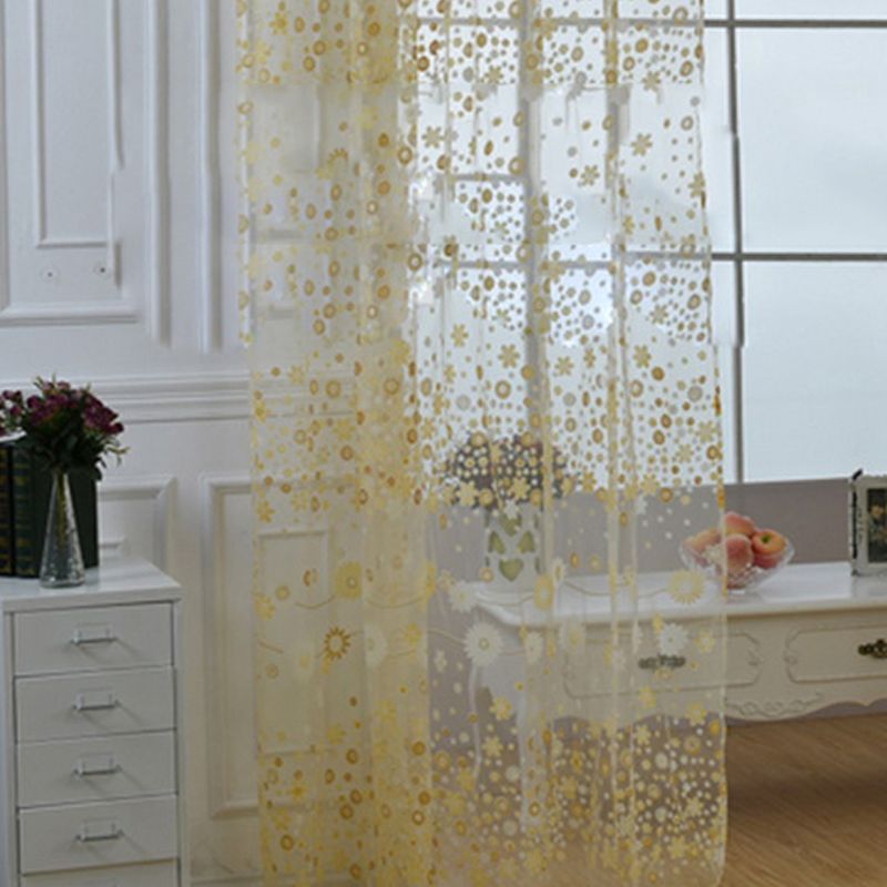 Sheer Curtain Innovative Elegant Translucent Floral Voile Drapes for Living Room Study Room Bedroom Yellow 100x250cm / 39.4x98.4in (Hooks) - Image 4