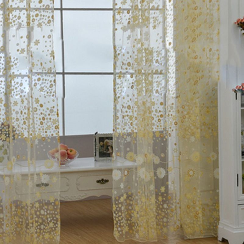 Sheer Curtain Innovative Elegant Translucent Floral Voile Drapes for Living Room Study Room Bedroom Yellow 100x250cm / 39.4x98.4in (Hooks) - Image 5