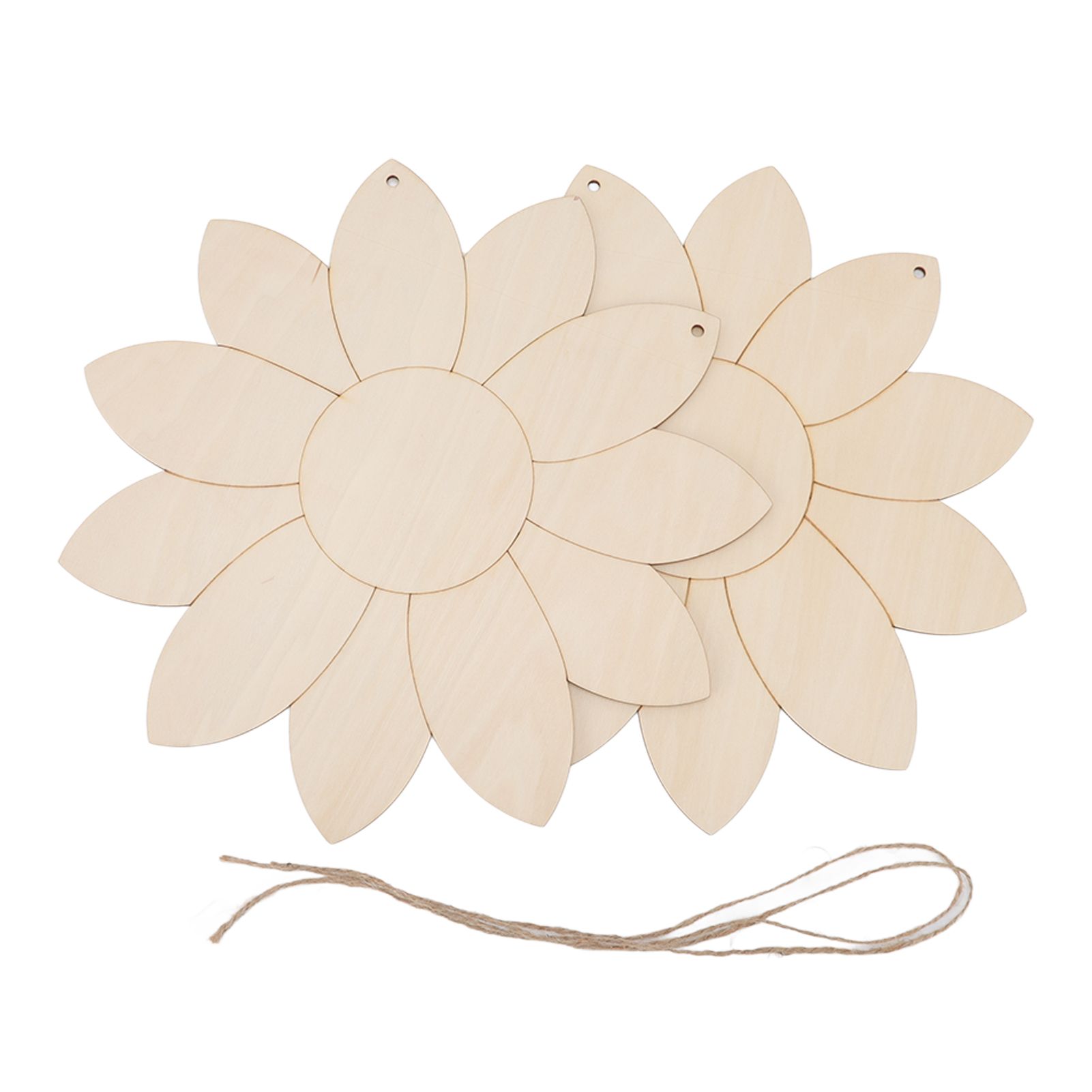 2pcs Wooden Flower Cutouts DIY Lotus Shape Unfinished Wooden Cutouts Home Garden Wood Chip Decor Pendant with 2 Hemp Rope - Image 1