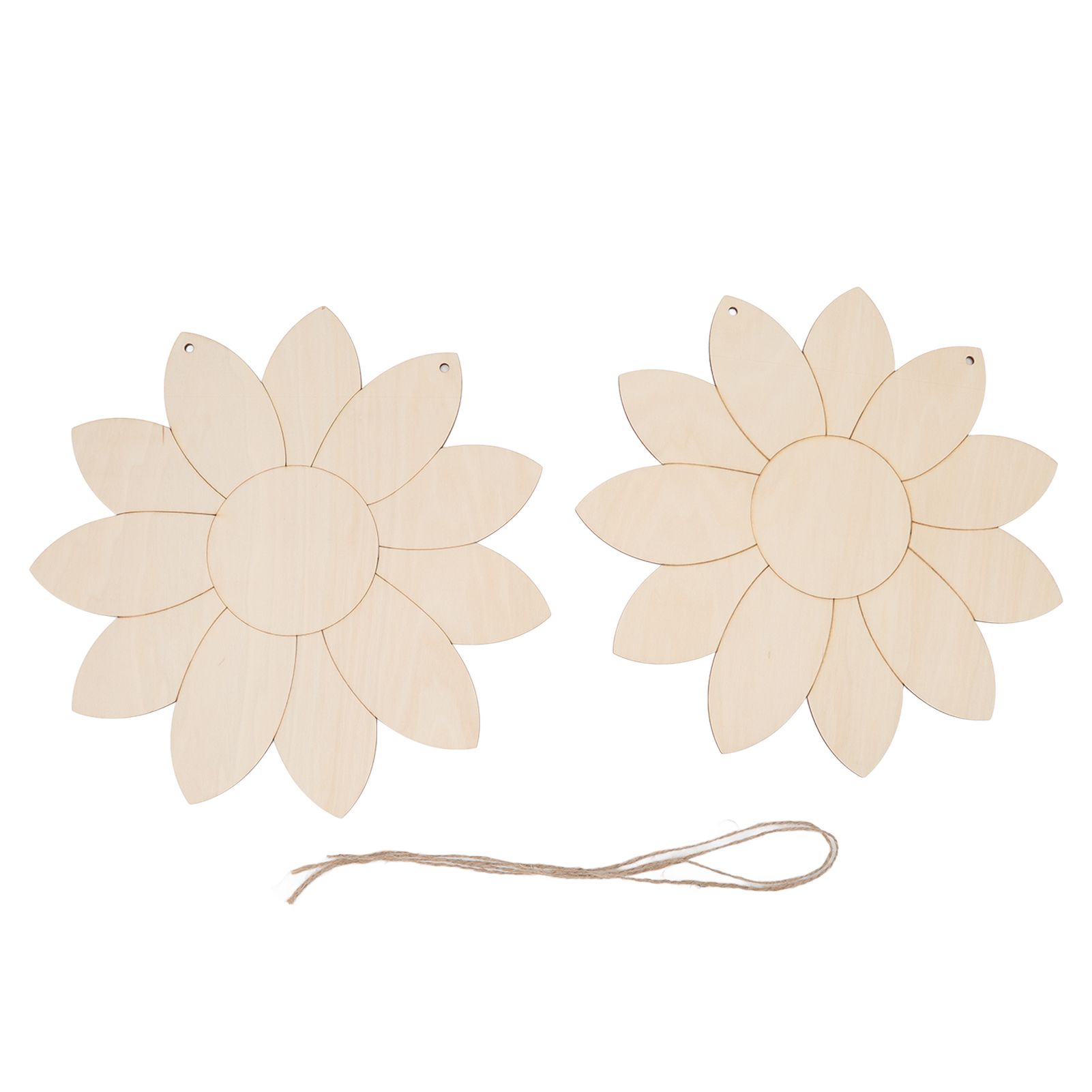 2pcs Wooden Flower Cutouts DIY Lotus Shape Unfinished Wooden Cutouts Home Garden Wood Chip Decor Pendant with 2 Hemp Rope - Image 2